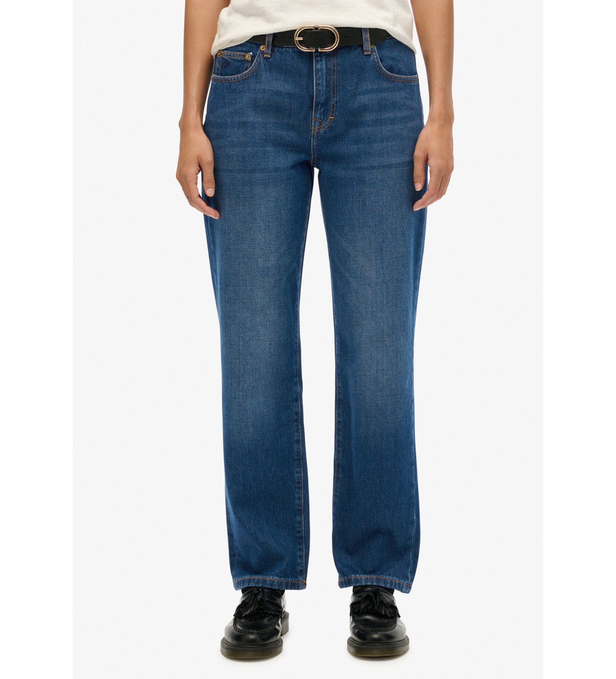 Superdry für Damen. W7011259A Jeans Mid Rise Straight dunkelblau (32/32), Lässig, Baumwolle, Denim