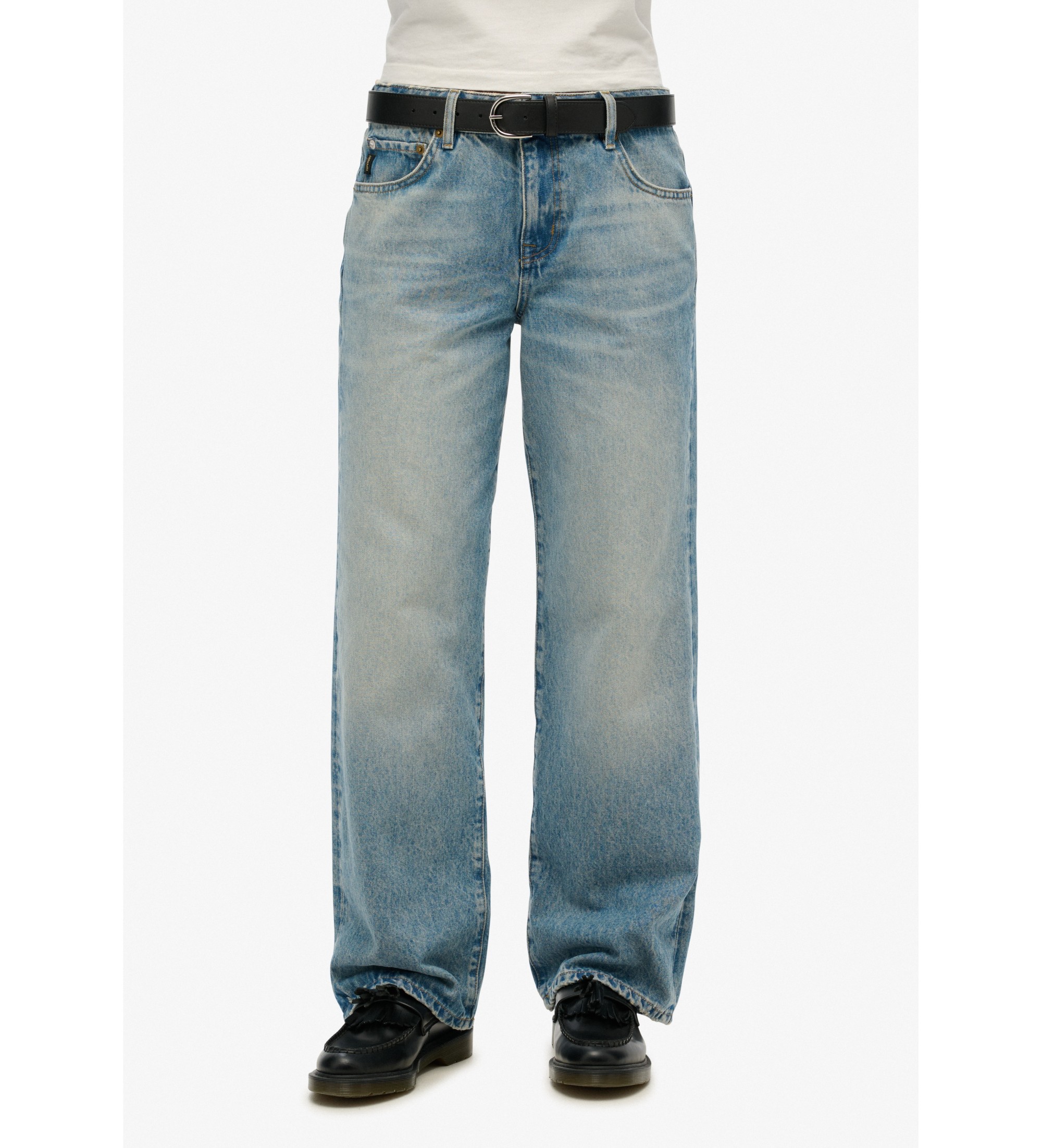 Superdry für Damen. W7011200A Blaue Jeans mit weitem Bein und mittlerer Höhe (32/32), Lässig, Denim, Bio-Baumwolle, Nachhaltig
