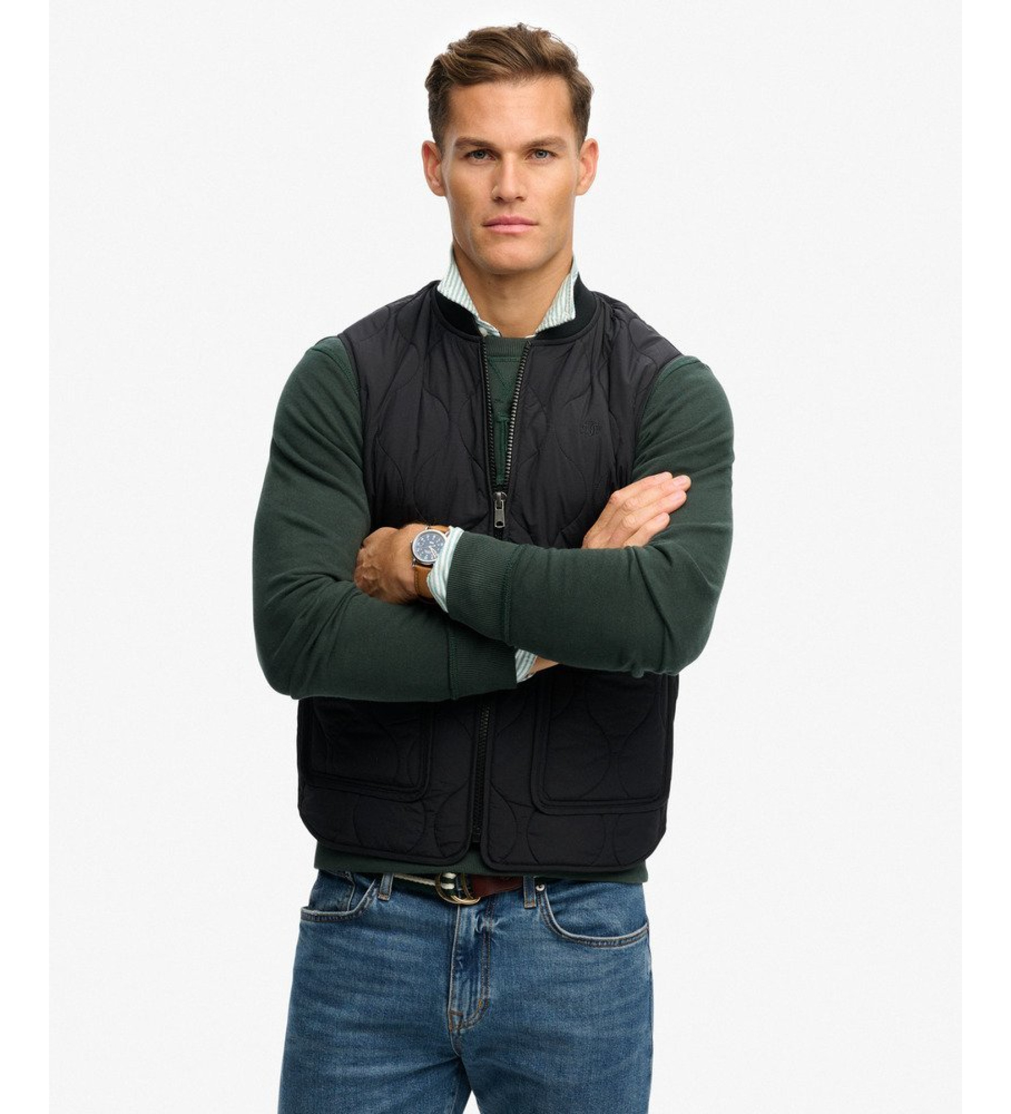 Superdry für Herren. M5012211A Military Liner Vest schwarz (XXL), Lässig, Polyester