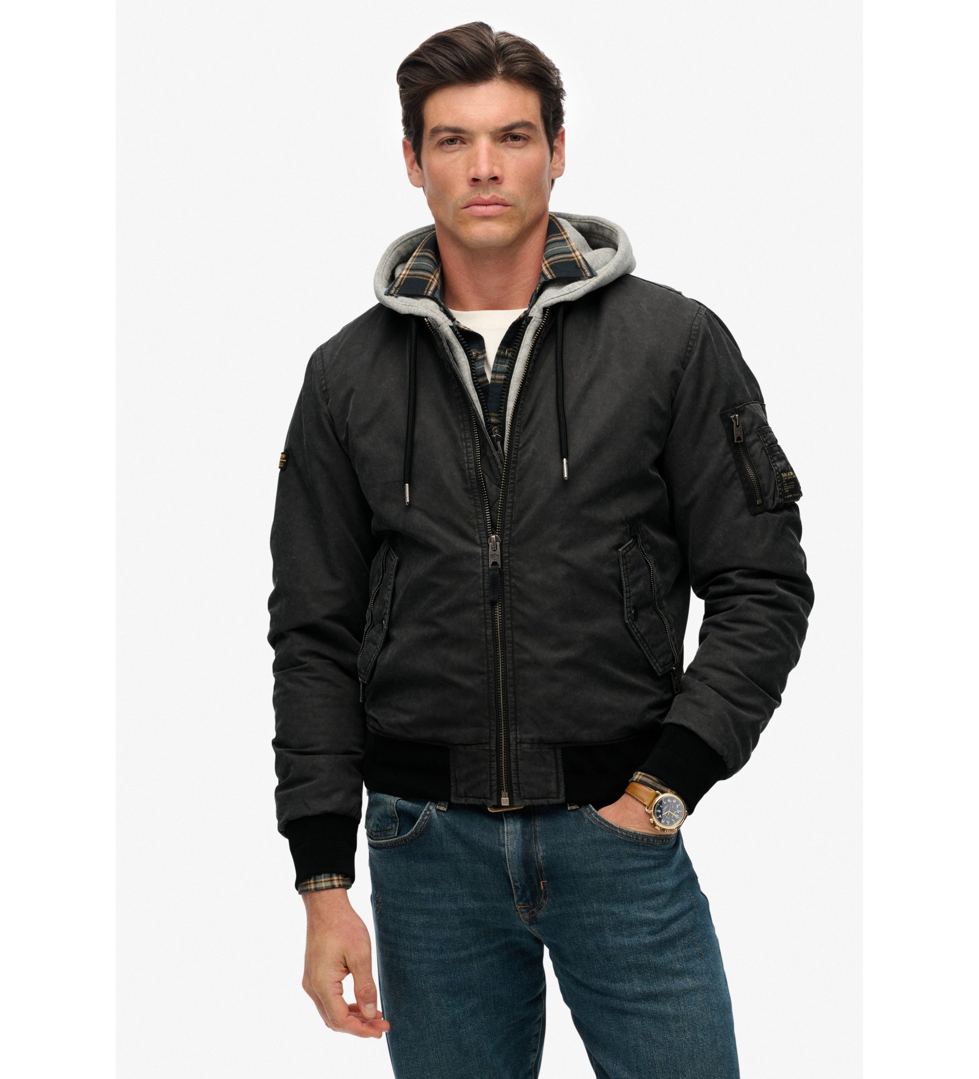 Superdryvoor mannen. M5012080A Military MA1 bomberjack zwart (XXL), Casual, Polyester