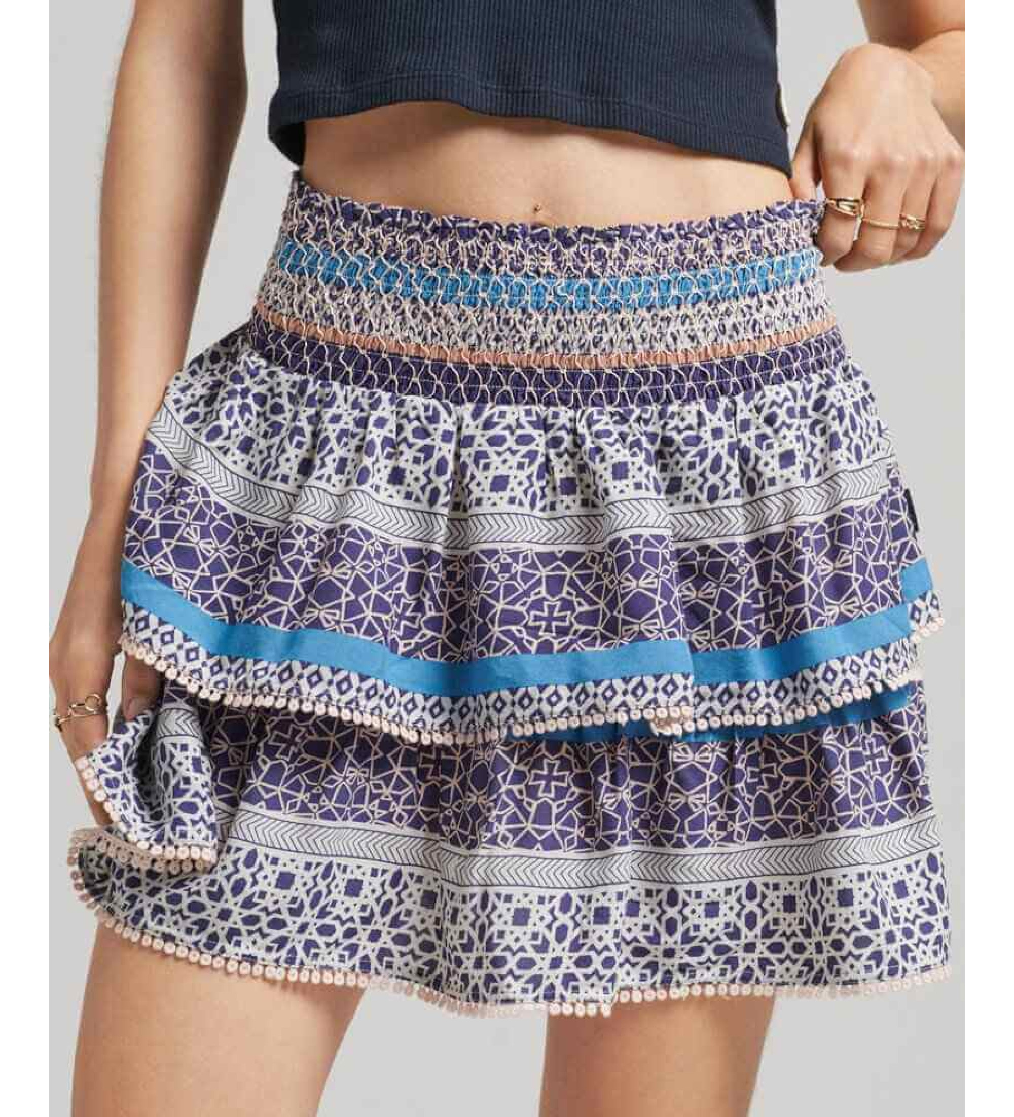 Superdry für Damen. W7210264A Gestufter Minirock mit Logo Vintage Logo blau (L), Lässig, Viskose