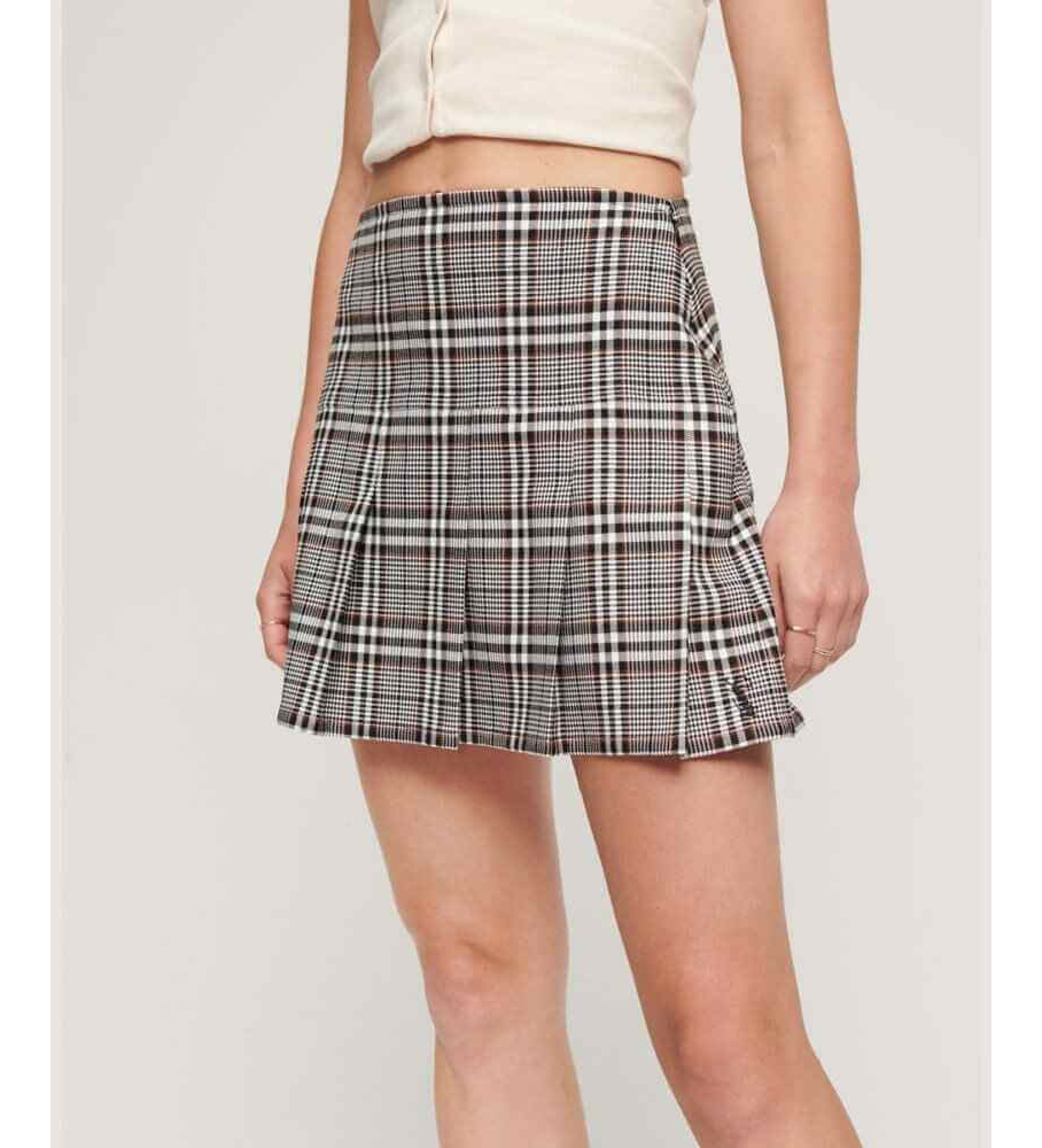 Superdry für Damen. W7210239A Vintage Tweed Faltenminirock schwarz (L), Lässig, Polyester