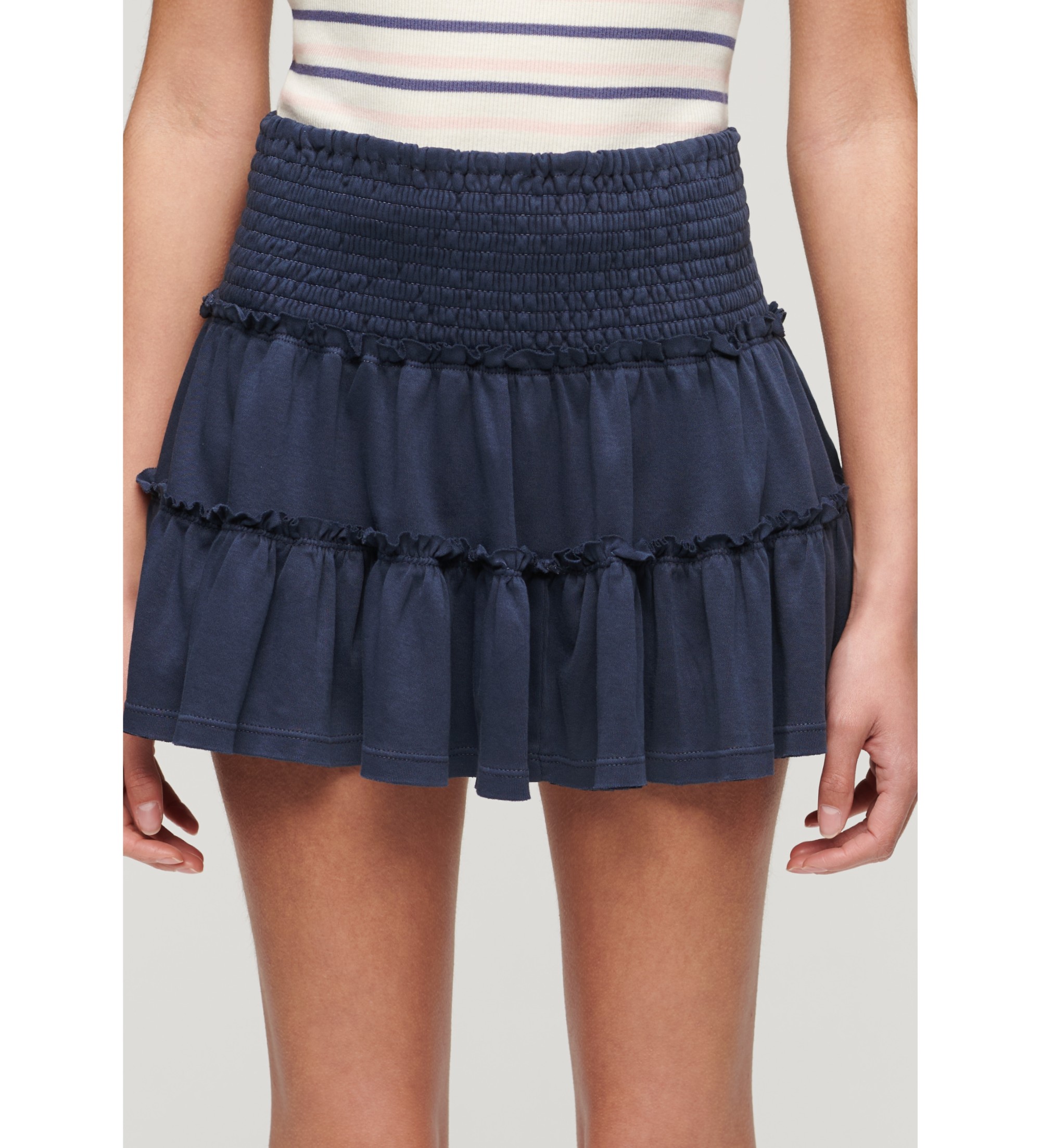 Superdry für Damen. W7210319A Marineblauer gestufter Strickminirock (L), Lässig, Baumwolle