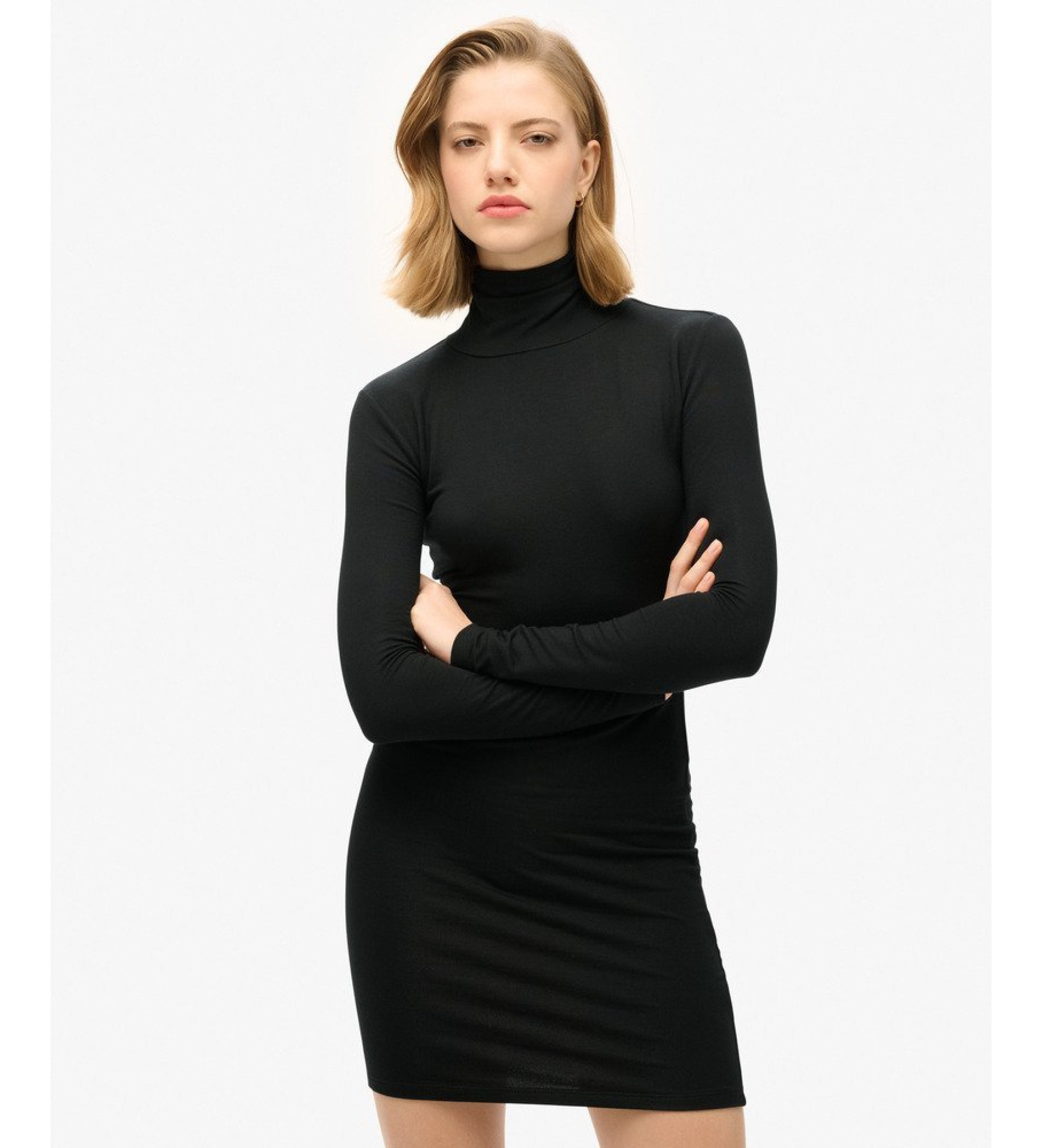 Superdry für Damen. W8011765A Hochgeschlossenes langärmeliges Minikleid schwarz (M), Lässig, Modal, Langarm