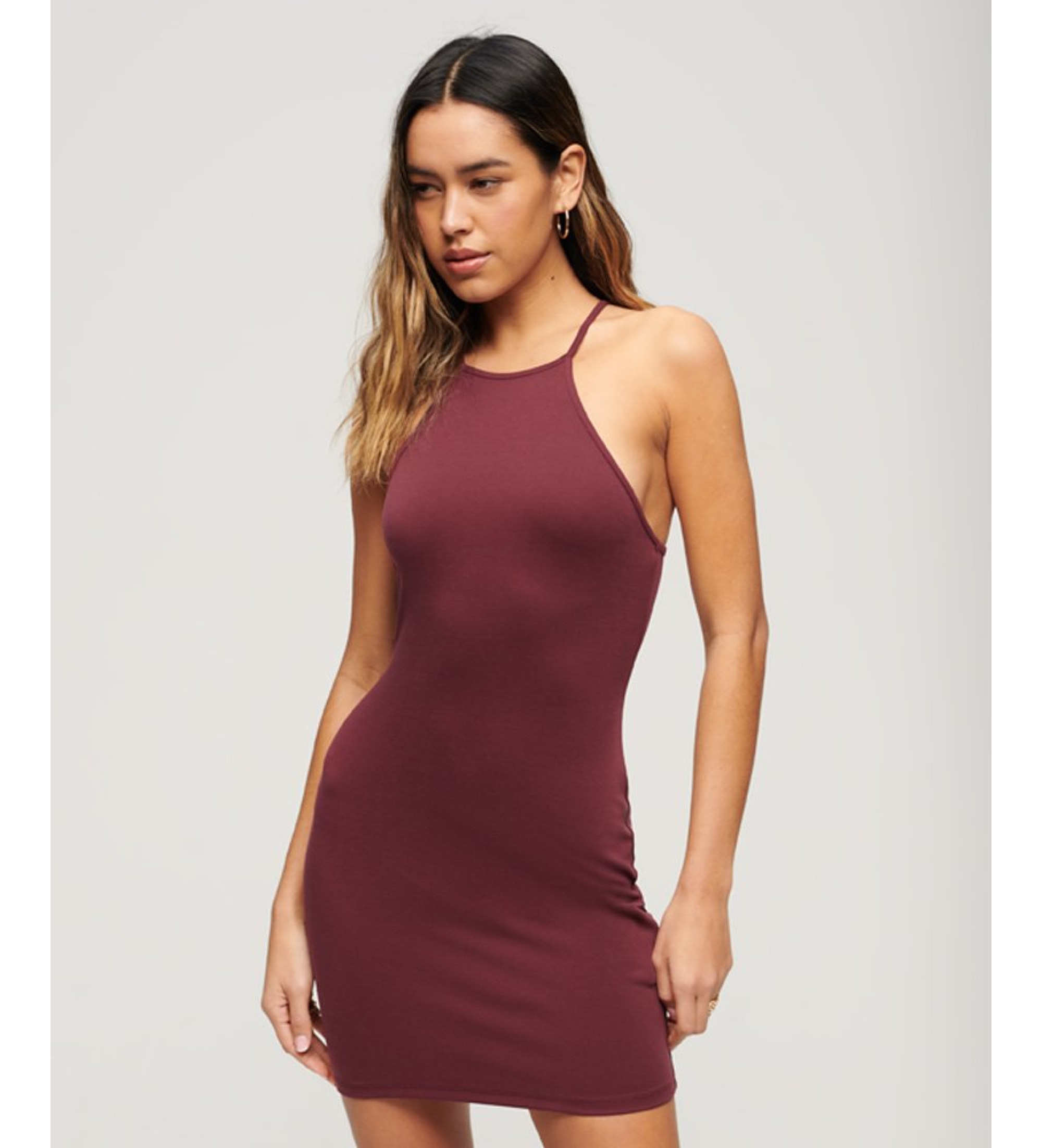 Superdry für Damen. W8011537A Kastanienbraunes Minikleid mit olympischem Rücken (XS), Lässig, Modal, Ärmellos / Hosenträger