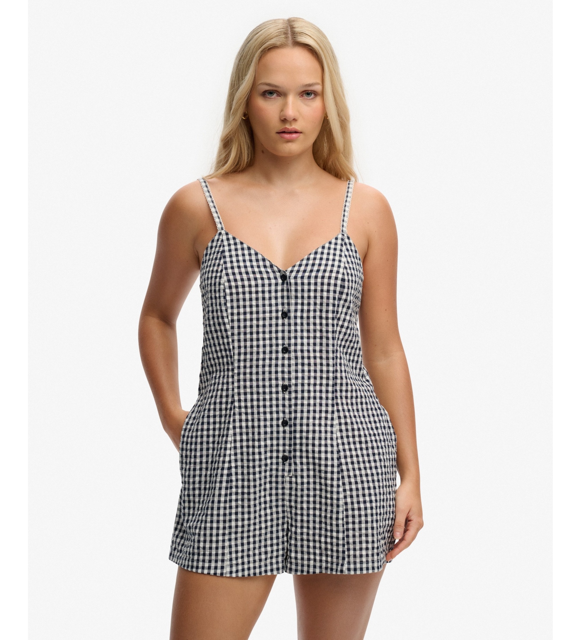 Superdry für Damen. W8012138A Mono Gingham Cami Marineblau (S), Lässig, Baumwolle