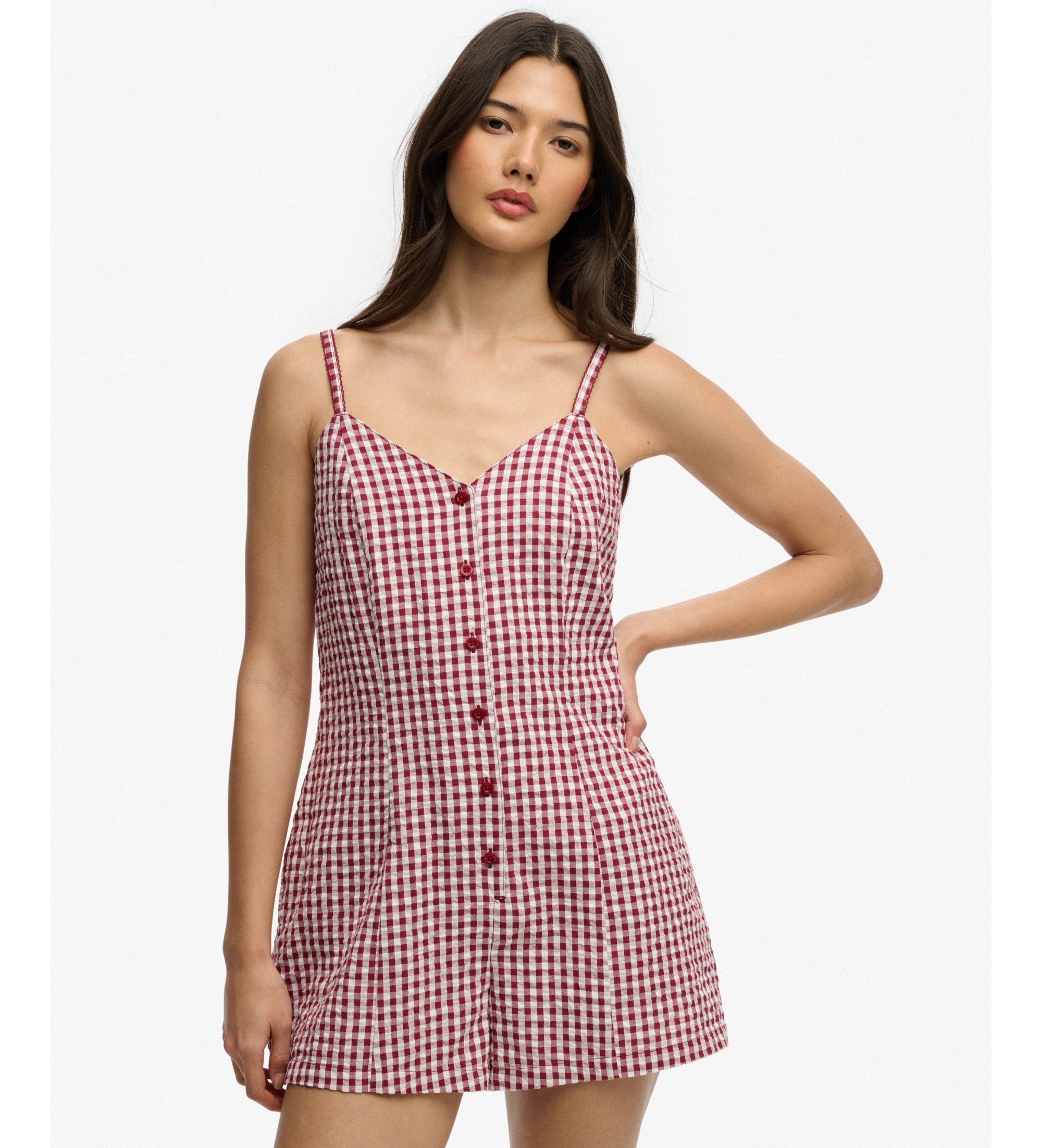 Superdryvoor vrouwen. W8012138A Gingham cami jumpsuit rood (S), Casual, Katoen
