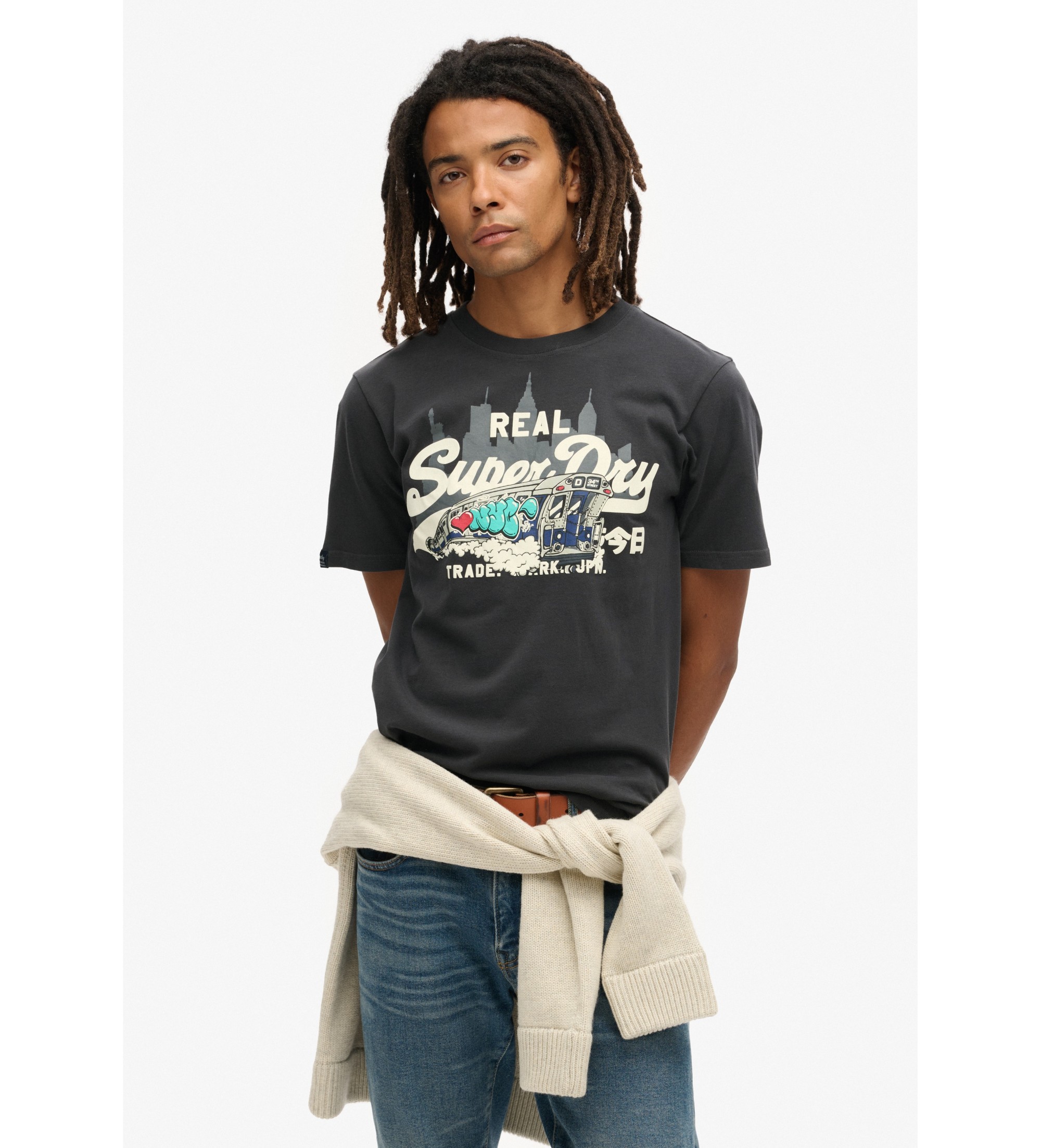 Superdry für Herren. M1011996A New York Vl Grafik-T-Shirt schwarz (L), Lässig, Baumwolle, Kurzarm