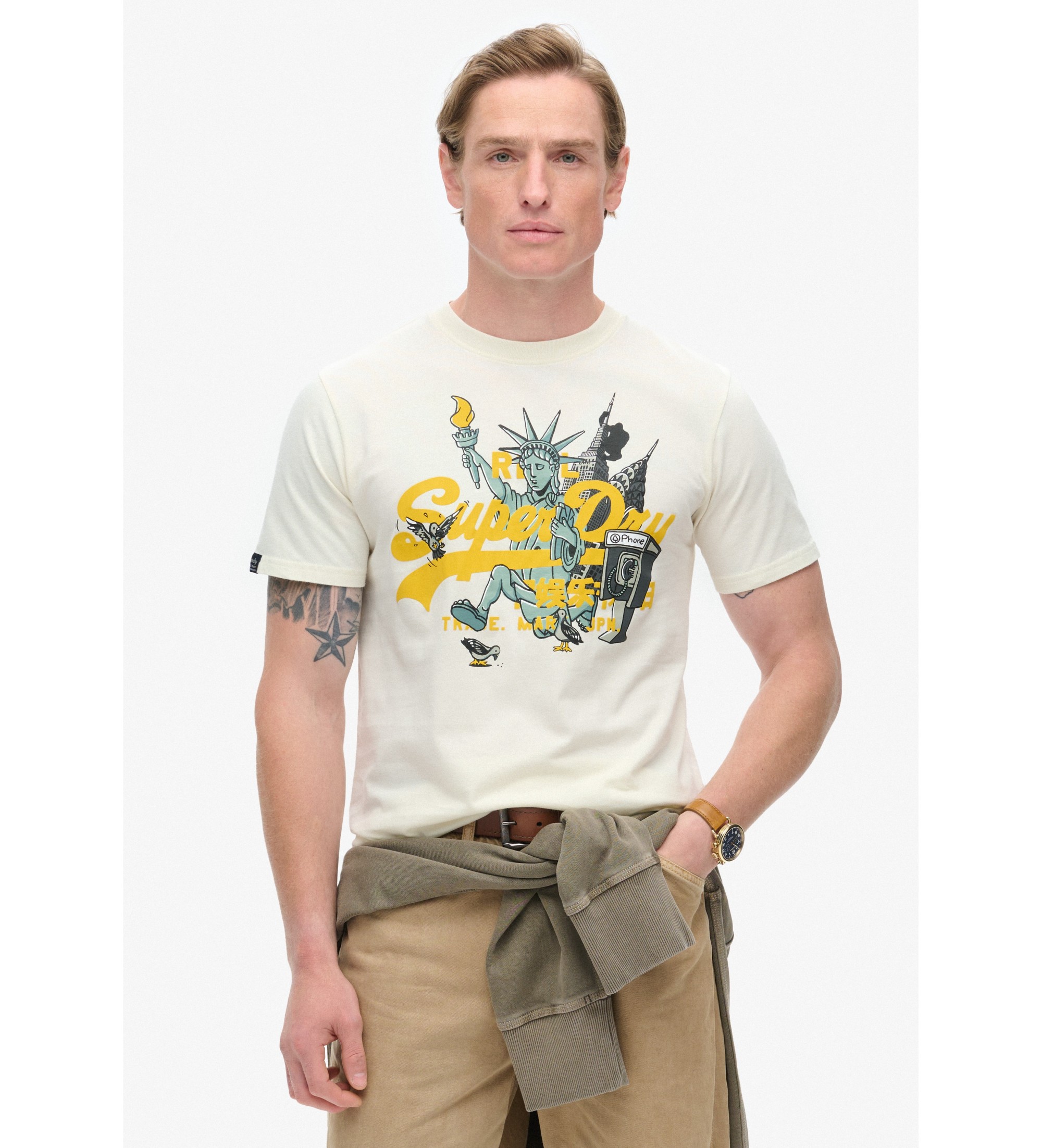 Superdry für Herren. M1011996A Grafik-T-Shirt New York weiß (XXL), Lässig, Baumwolle, Kurzarm
