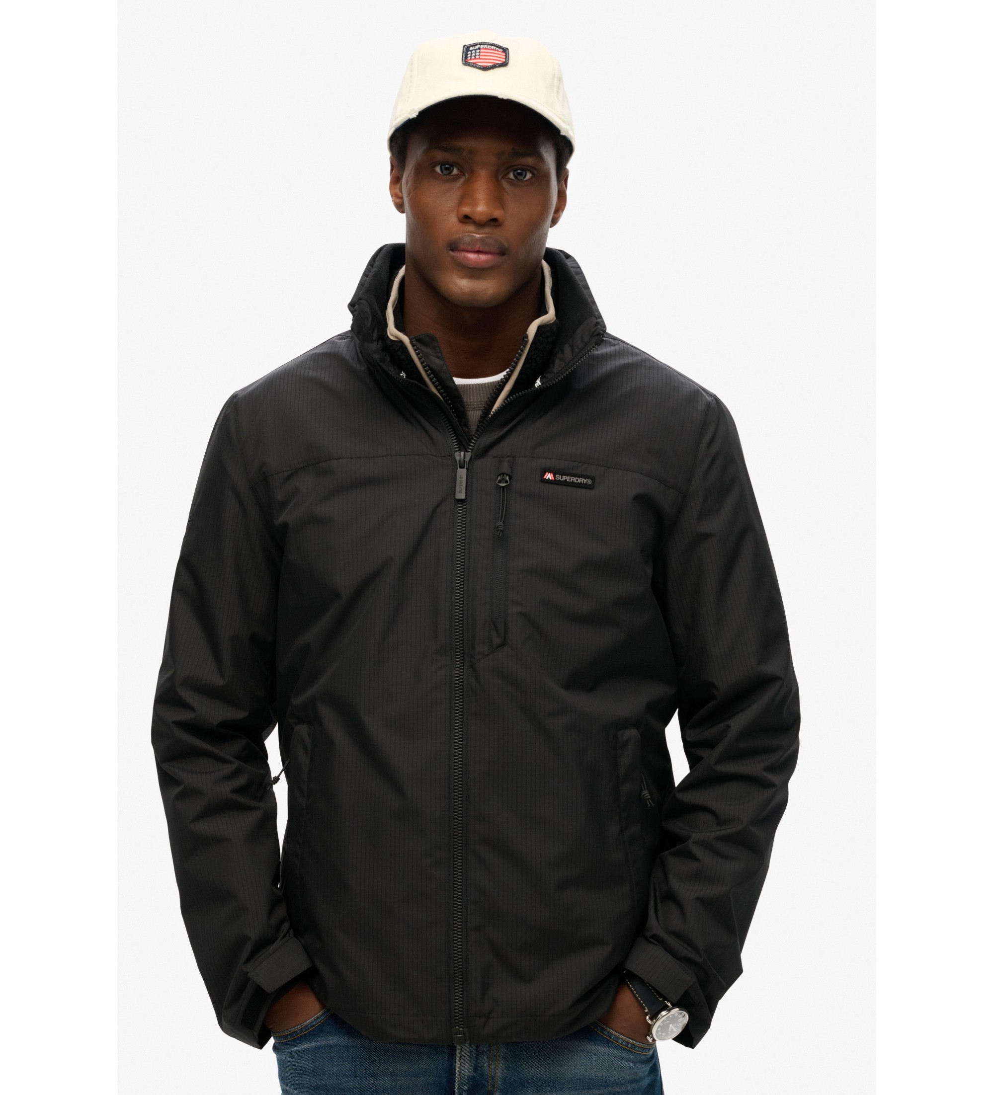 Superdry für Herren. M5012163A Non Hood Logo Windbreaker Jacke schwarz (XL), Lässig, Polyester
