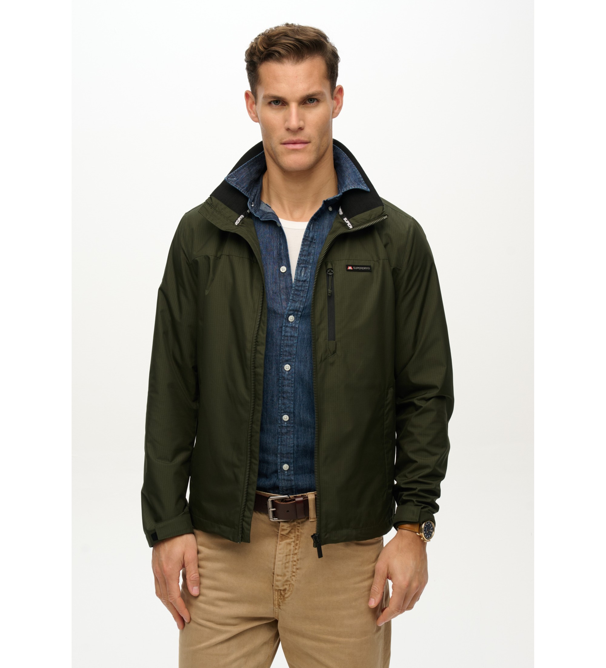 Superdry für Herren. M5012163A Windbreaker Jacke ohne Logo und Kapuze grün (S), Lässig, Polyester