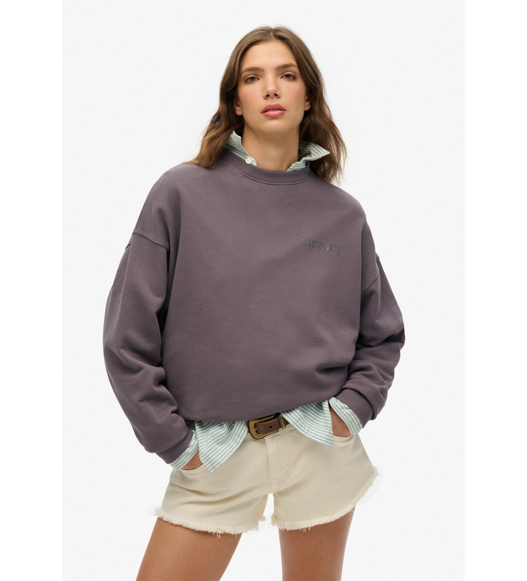 Superdry für Damen. W2012354A Old School Tattoo graues Sweatshirt (L), Lässig, Baumwolle