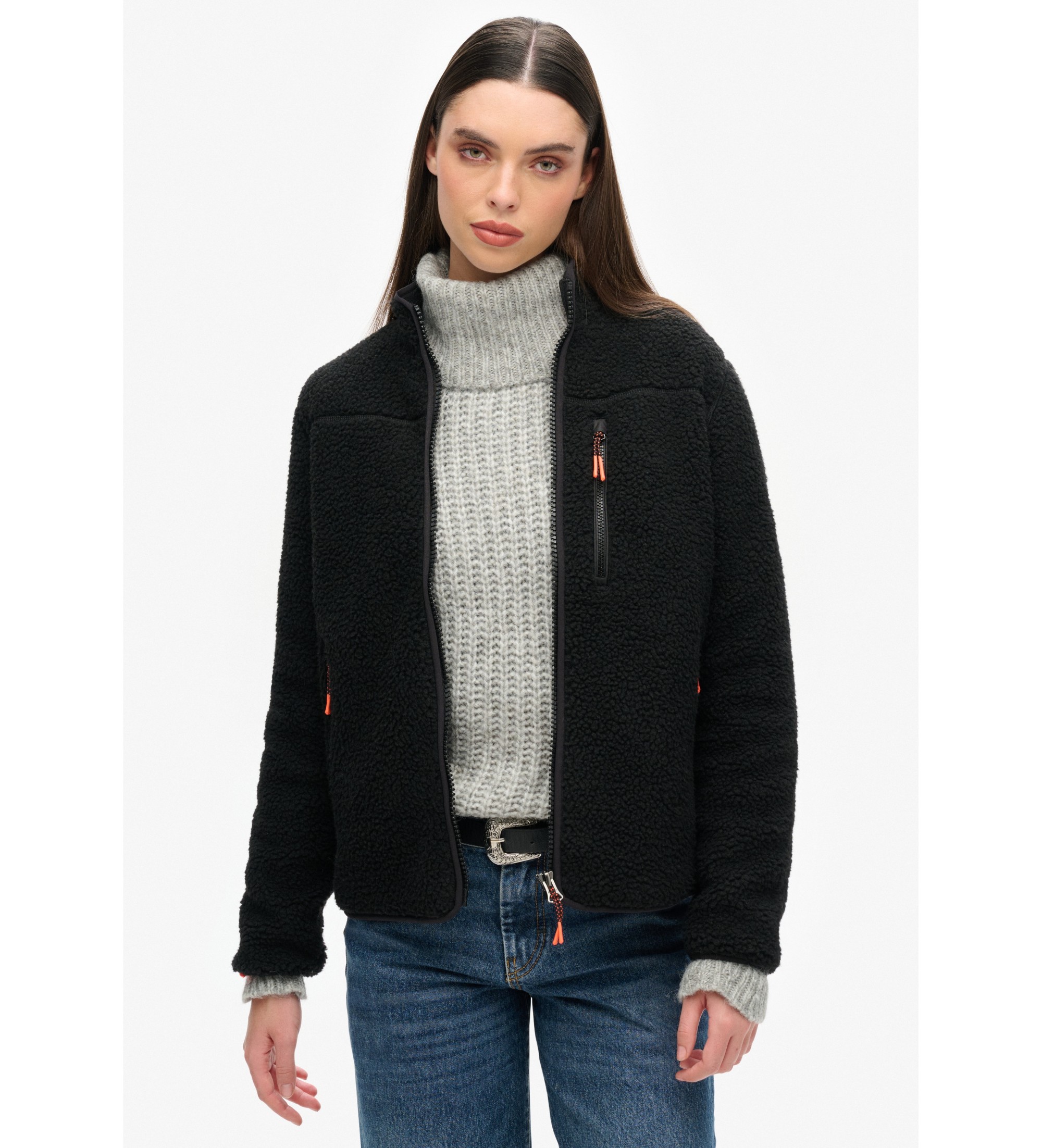 Superdry für Damen. W2012340A Outdoor Fleece Full Zip Fleece schwarz (16 UK = XL), Lässig, Polyester
