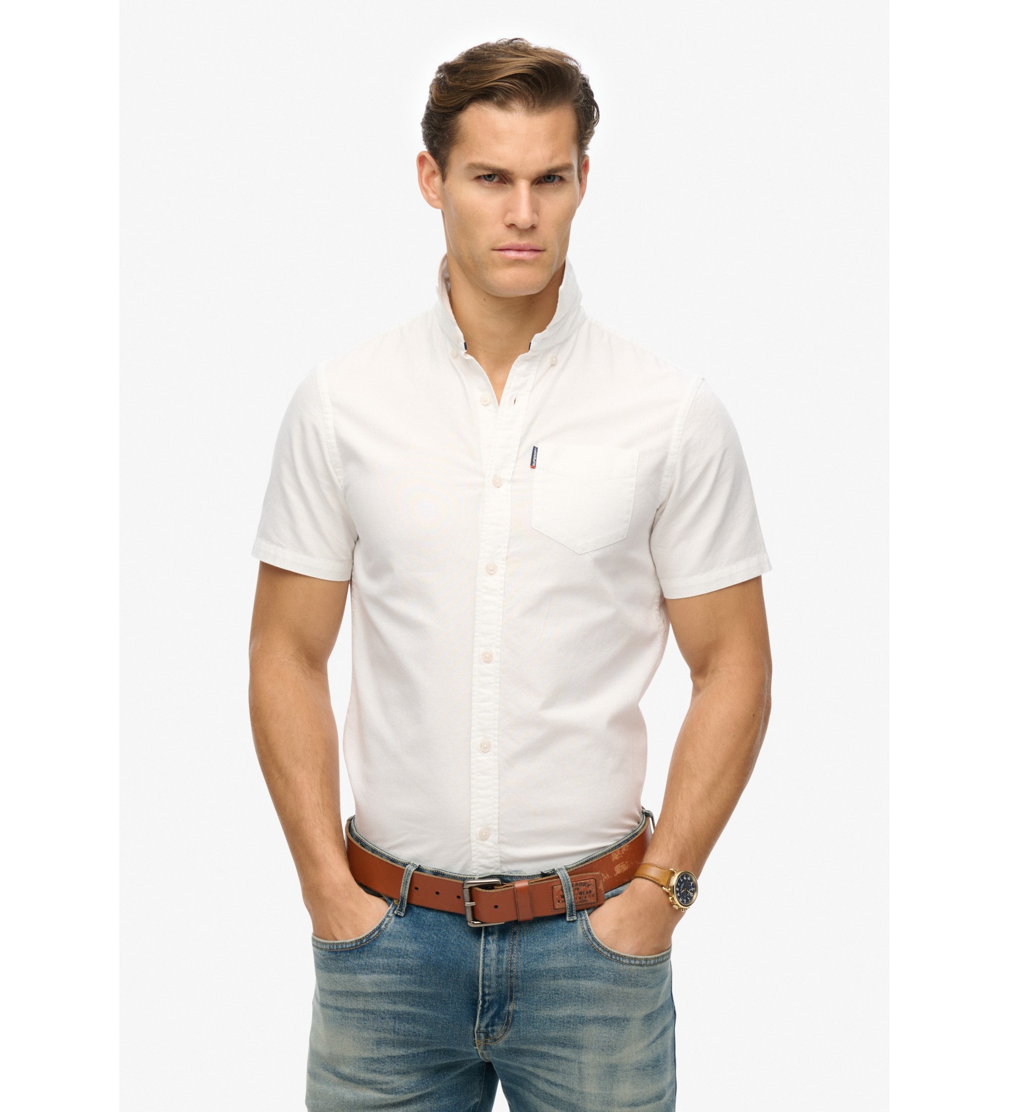Superdry für Herren. M4010944A Oxford-Hemd weiß (M), Lässig, Baumwolle, Kurzarm