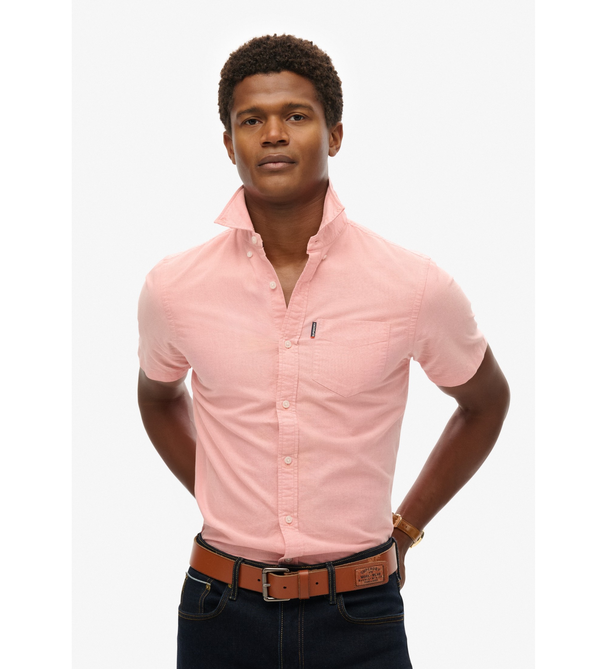 Superdry für Herren. M4010944A Rosa Kurzarm-Oxfordhemd (M), Lässig, Bio-Baumwolle, Nachhaltig