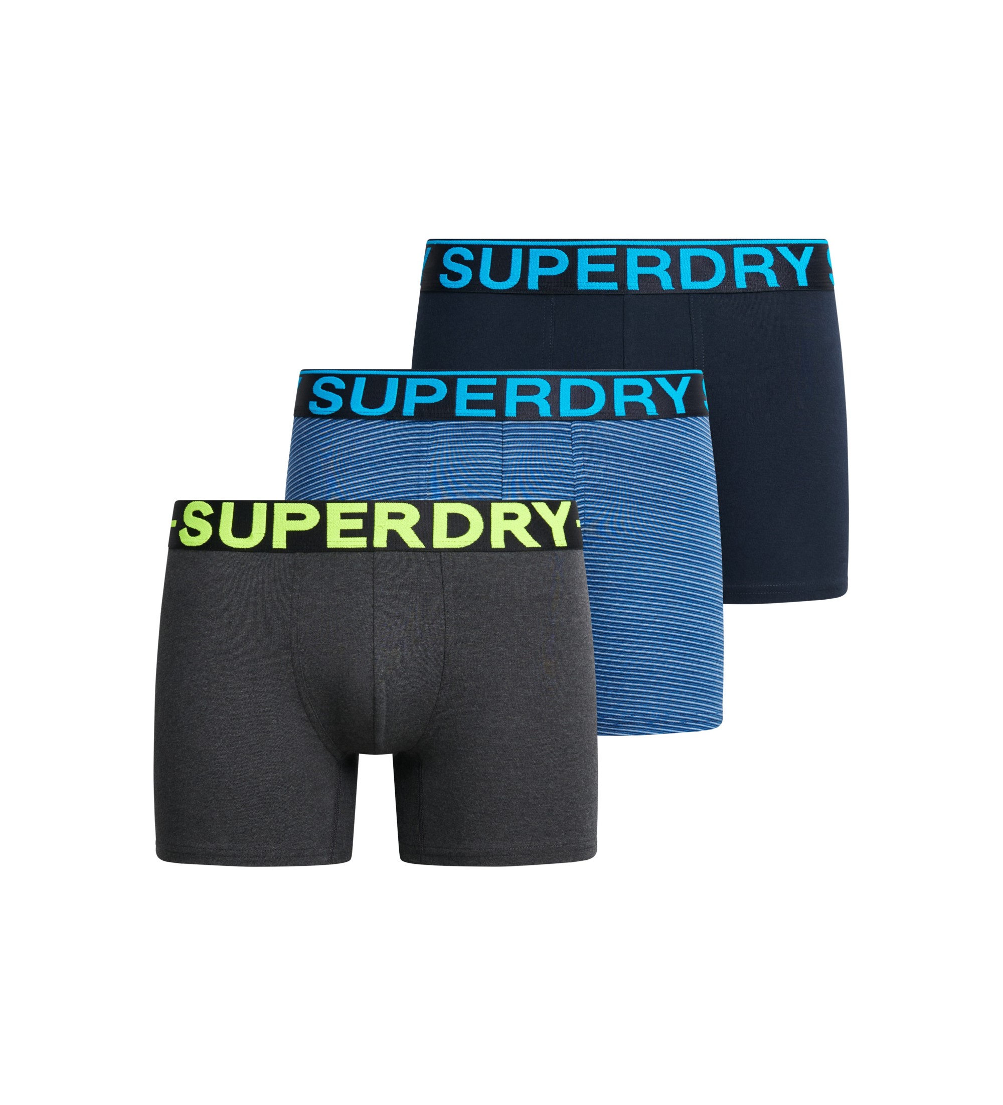 Superdry für Herren. M3110452C 3er Set Boxershorts Design blau, marineblau, schwarz (M), Heimtextilien, Baumwolle
