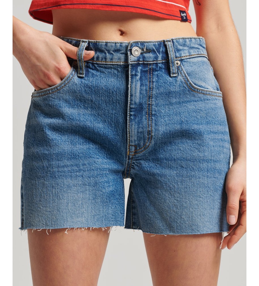 Superdry für Damen. W7110398A Medium Waisted Cropped Shorts blau (32), Lässig, Denim, Bio-Baumwolle, Nachhaltig