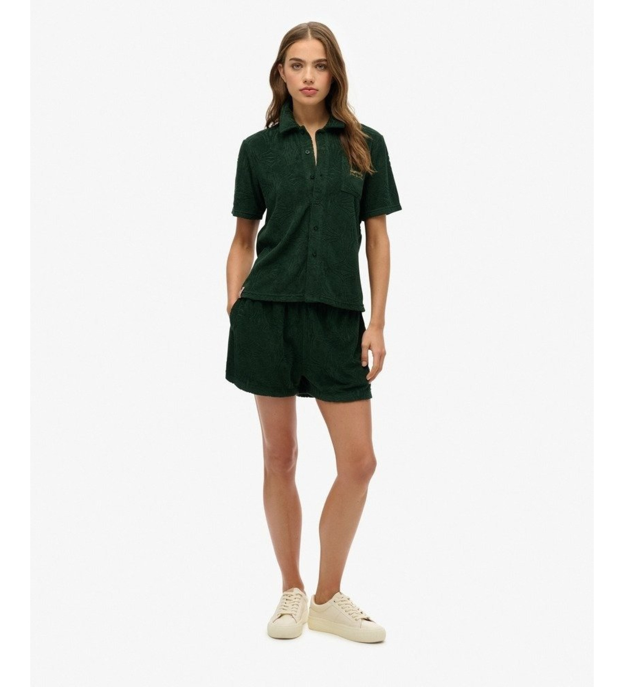 Superdry für Damen. W7110459A Country Club Lockenstrickshorts grün (42), Lässig, Baumwolle