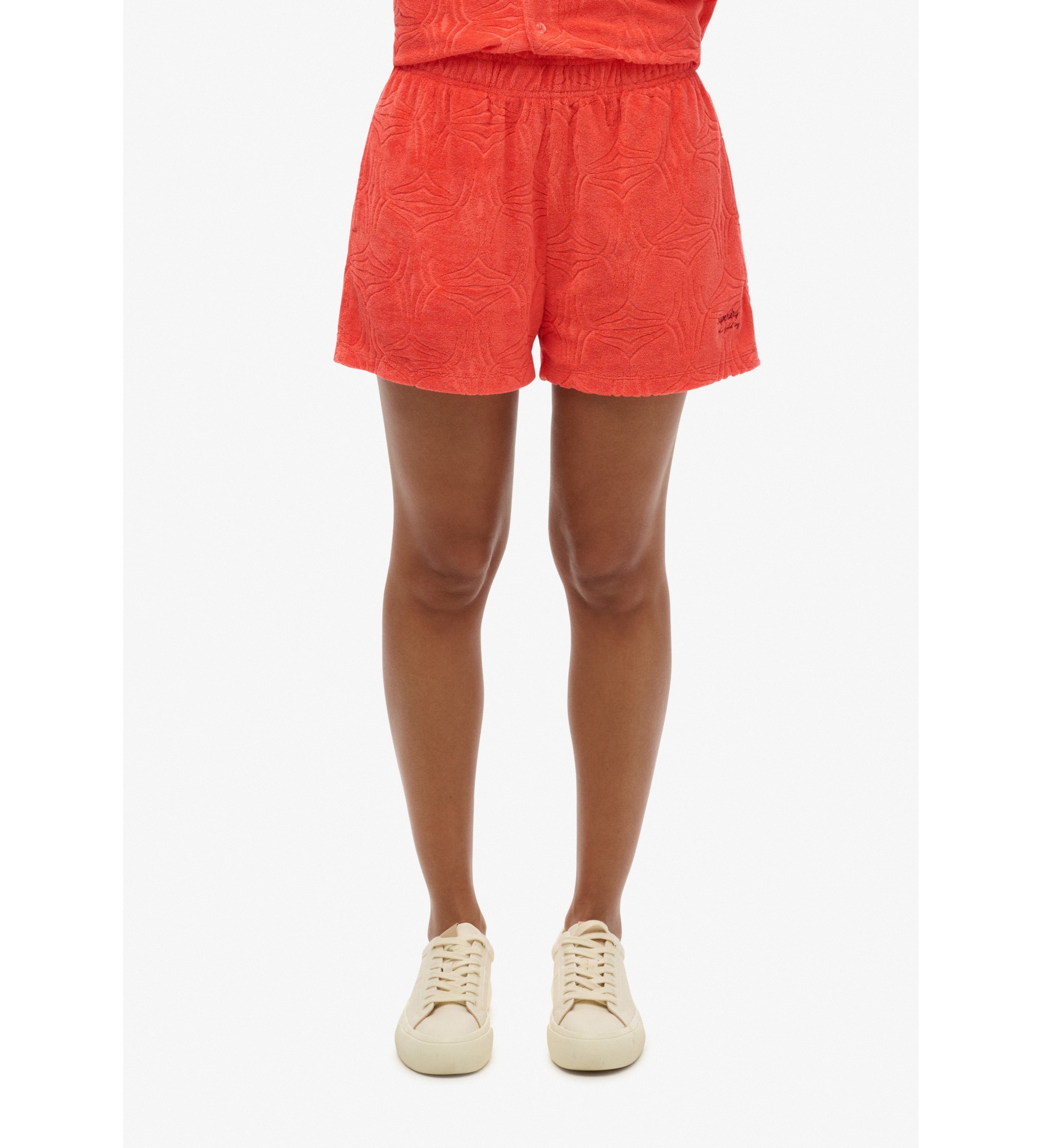 Superdry für Damen. W7110459A Korallefarbene Lockenstrick-Shorts von Country Club (40), Lässig, Baumwolle