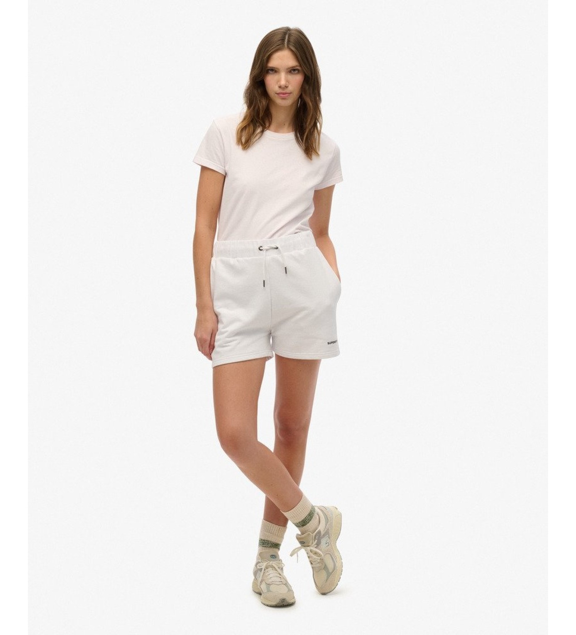 Superdry für Damen. W7110474A Einfarbige weiße Shorts (L), Lässig, Baumwolle