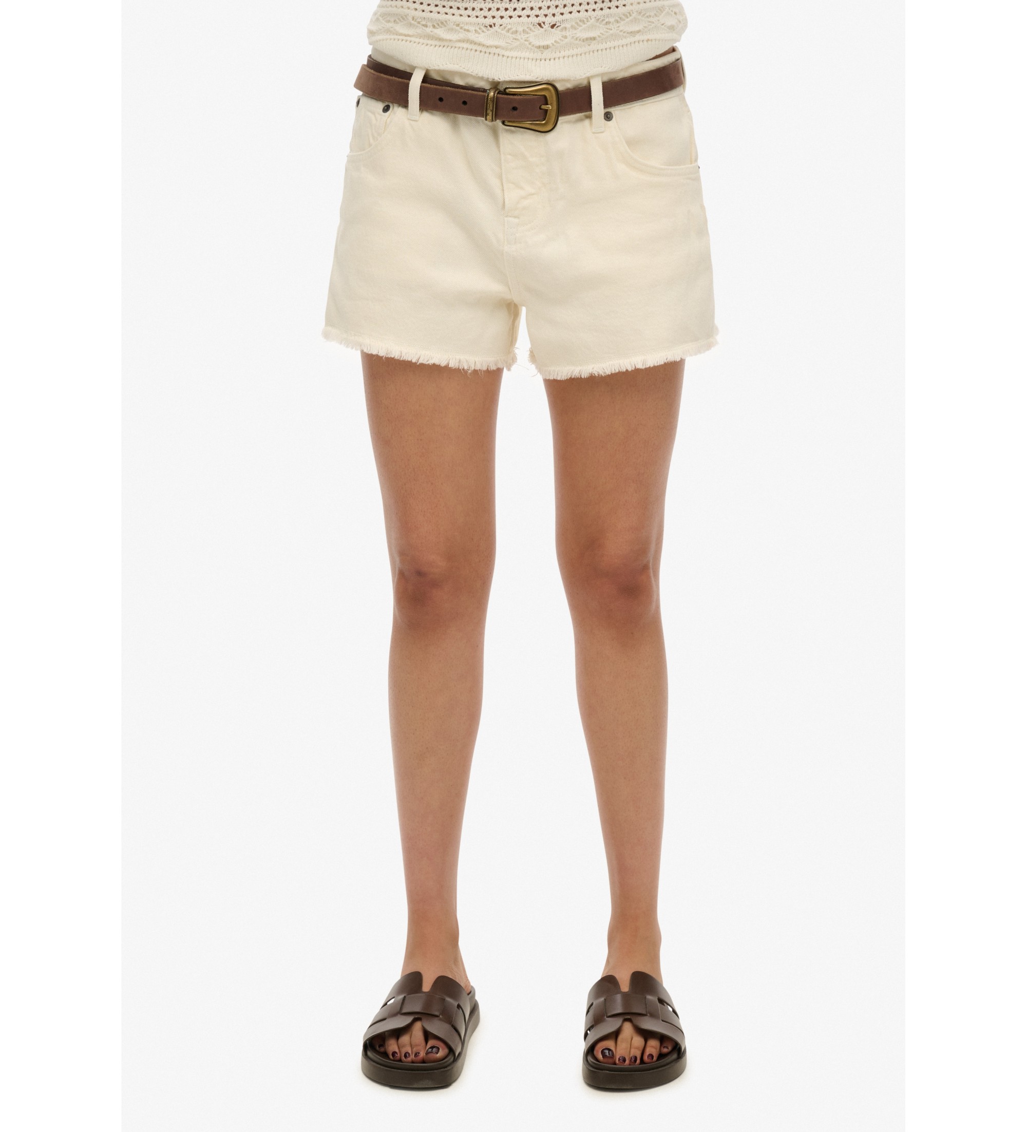 Superdry für Damen. W7110448A Weiße Hot Denim Shorts mit mittlerer Leibhöhe (32), Lässig, Baumwolle