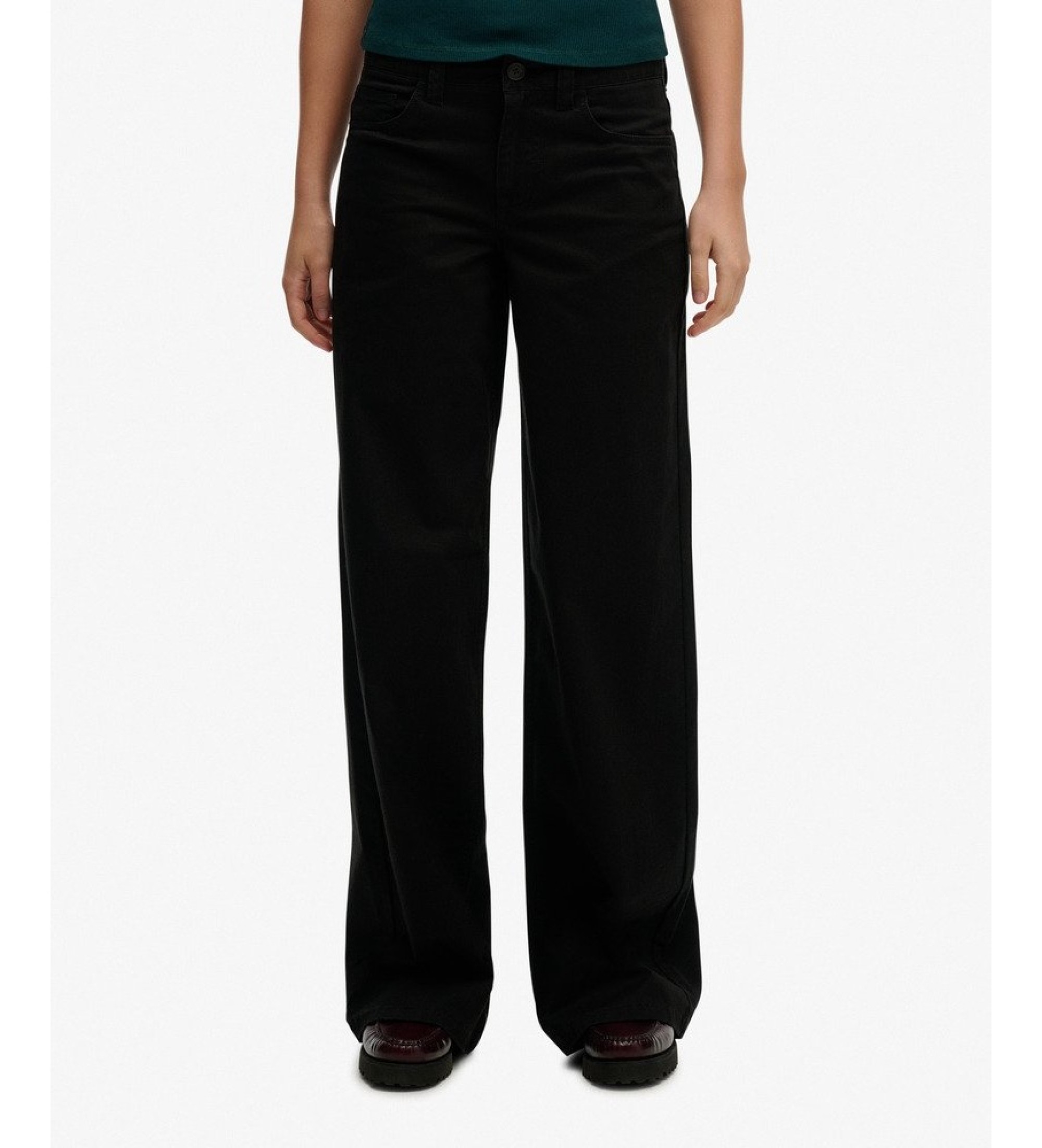 Superdry für Damen. W7011313A Schwarze Baggy-Hose mit mittlerer Leibhöhe (32/30), Lässig, Baumwolle