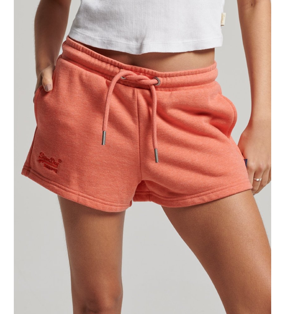 Superdry für Damen. W7110388A Gestrickte Shorts mit gesticktem orangefarbenem Vintage-Logo (XS), Lässig, Baumwolle, Koralle, Nachhaltig