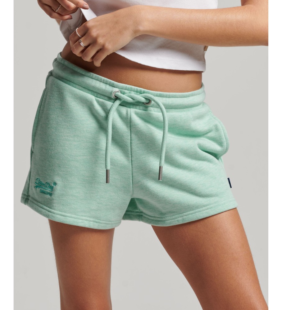 Superdry für Damen. W7110388A Gestrickte Shorts mit grün gesticktem Vintage-Logo (M), Lässig, Baumwolle, Nachhaltig