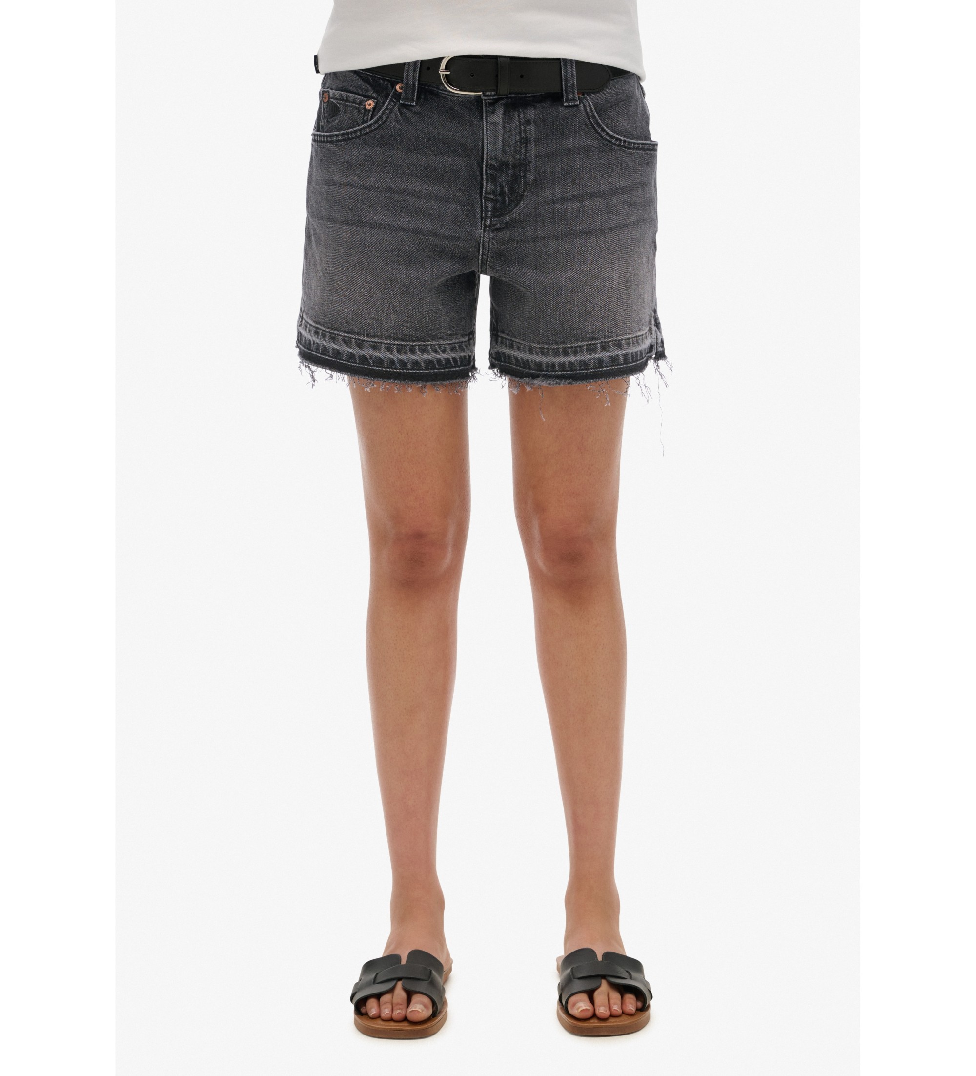 Superdry für Damen. W7110449A Schwarze Mid-Rise-Shorts (26), Lässig, Baumwolle, Denim