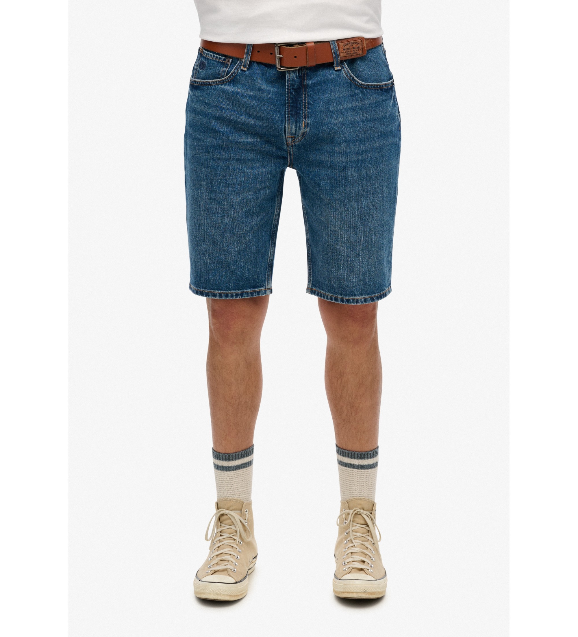 Superdry für Herren. M7110394A Gerade Shorts mit blauem Vintage Logo (36), Lässig, Baumwolle, Denim