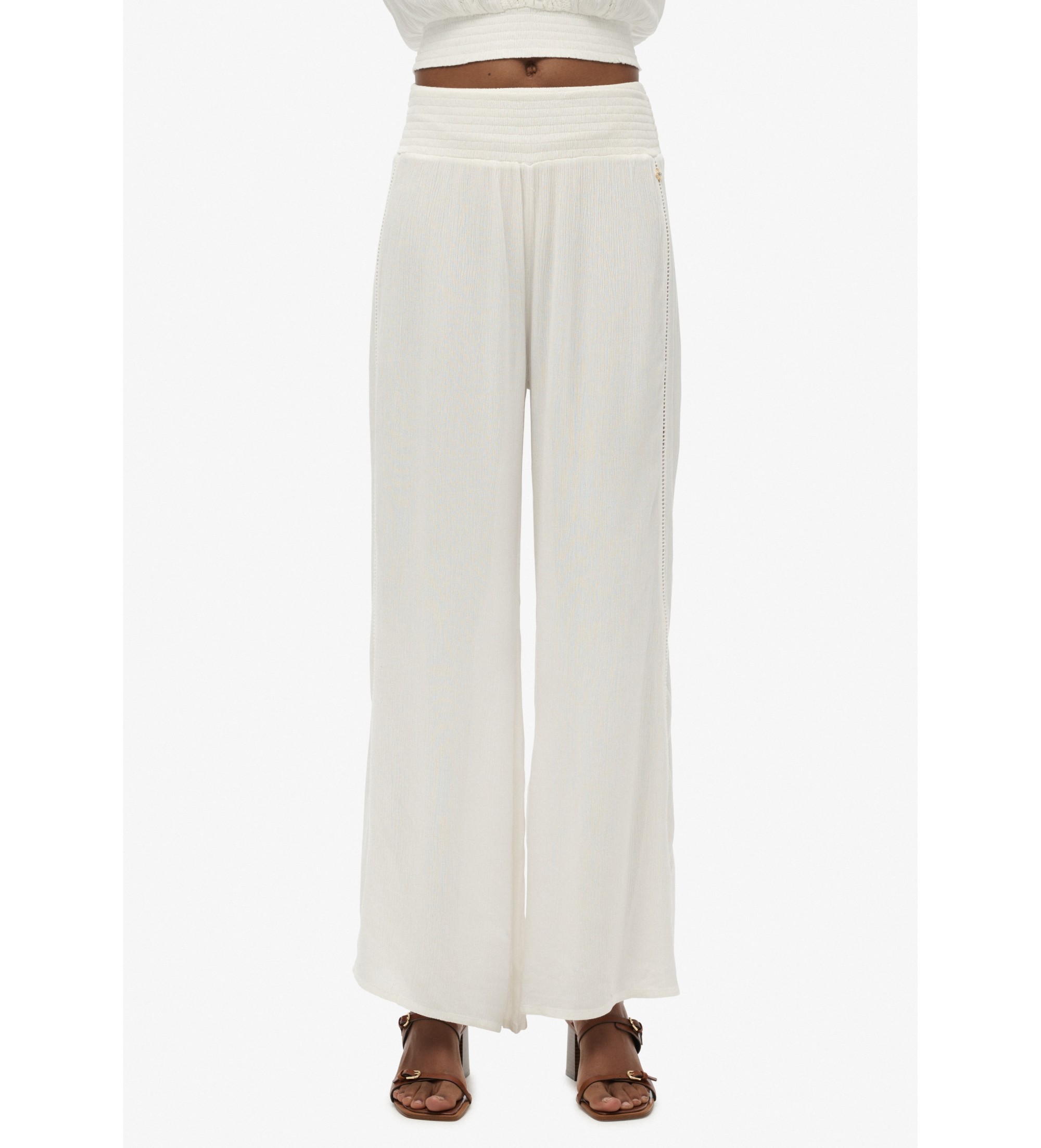 Superdryvoor vrouwen. W7011062A Witte strandbroek (S), Casual, Viscose