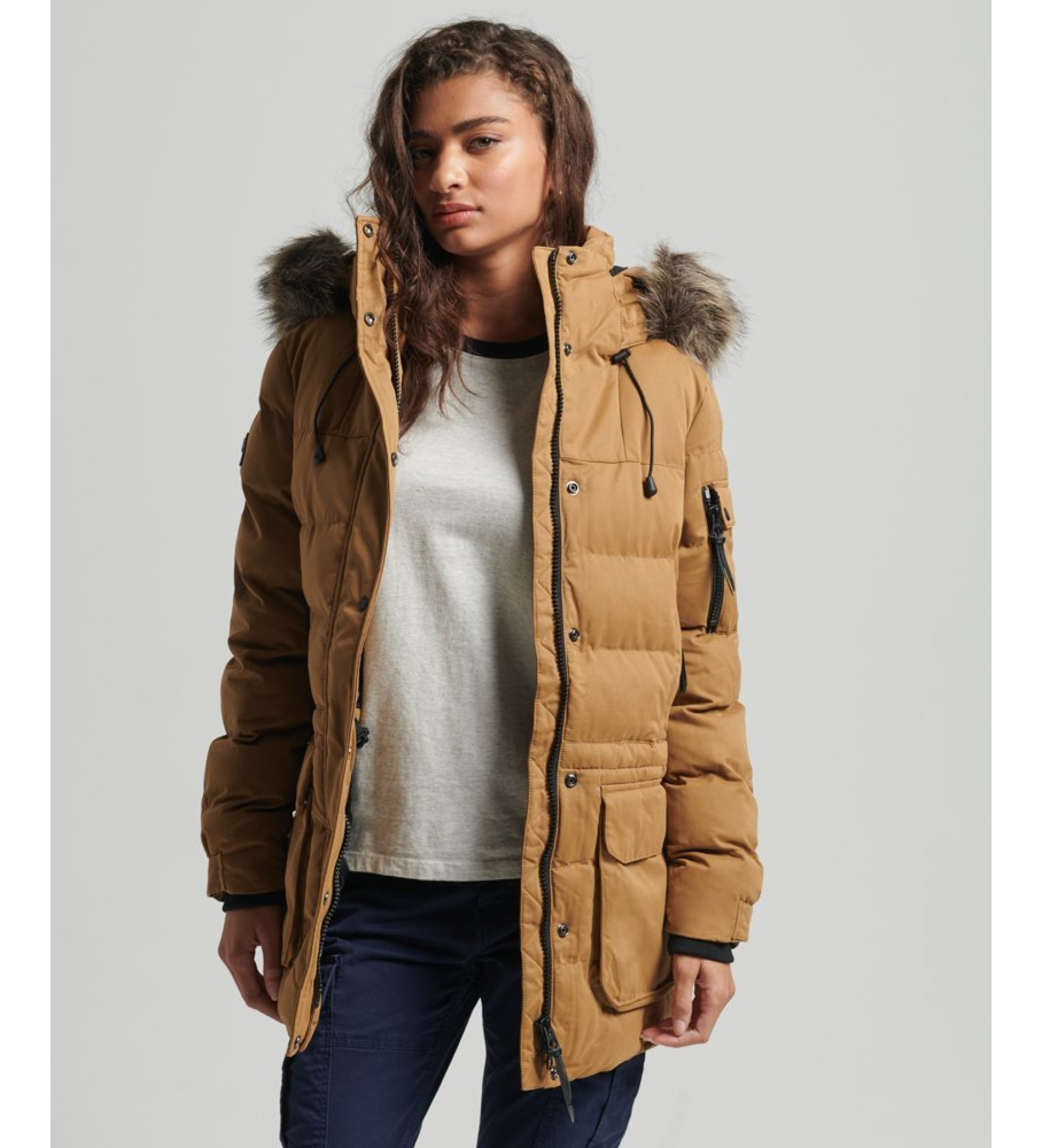 Superdry für Damen. W5011048A Expedition Mikrofaser Parka braun (XS), Lässig, Polyester