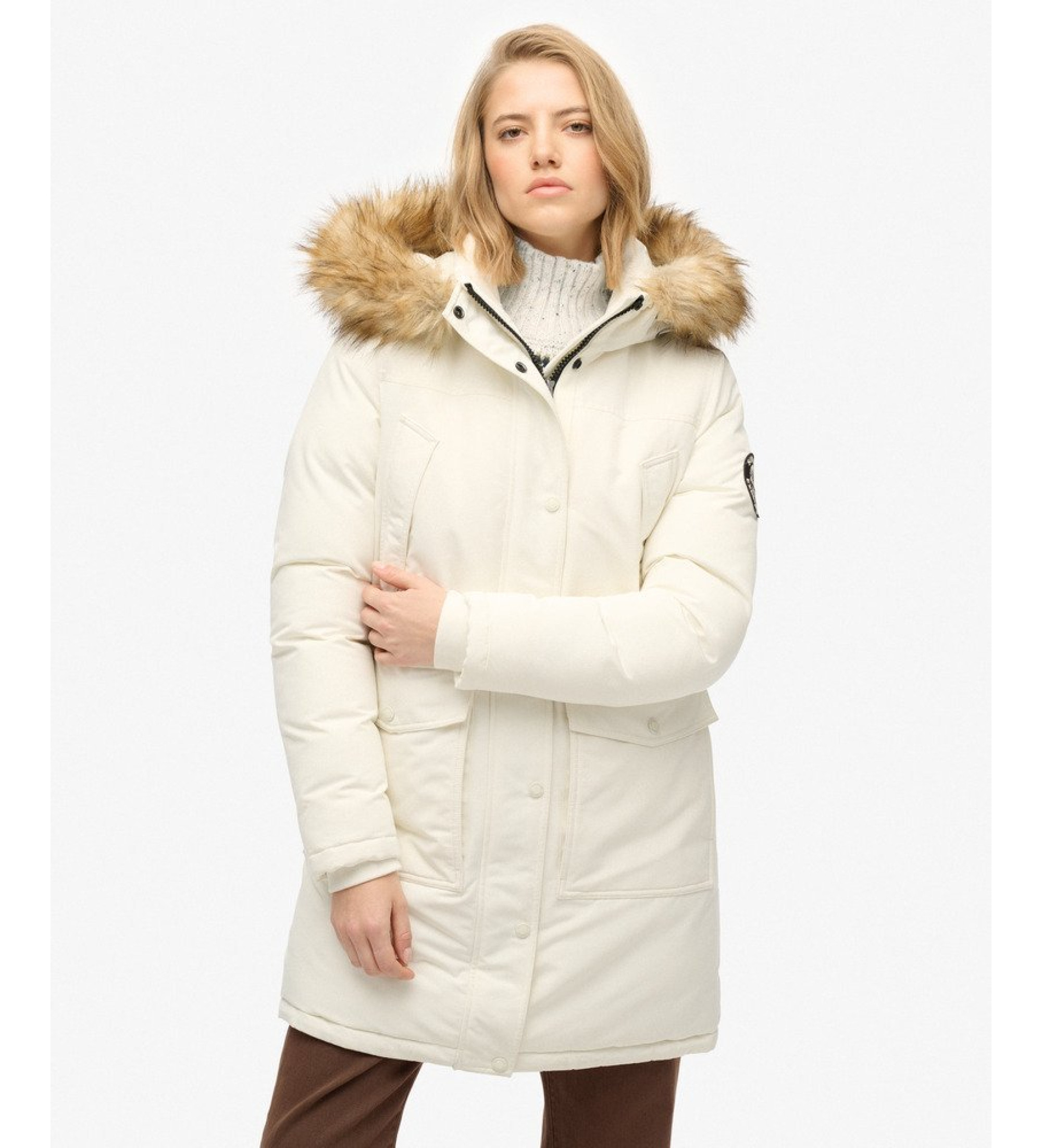 Superdry für Damen. W5011786A Everest Kunstfell-Parka off-white (M), Weiß, Lässig, Recyceltes Polyester, Nachhaltig
