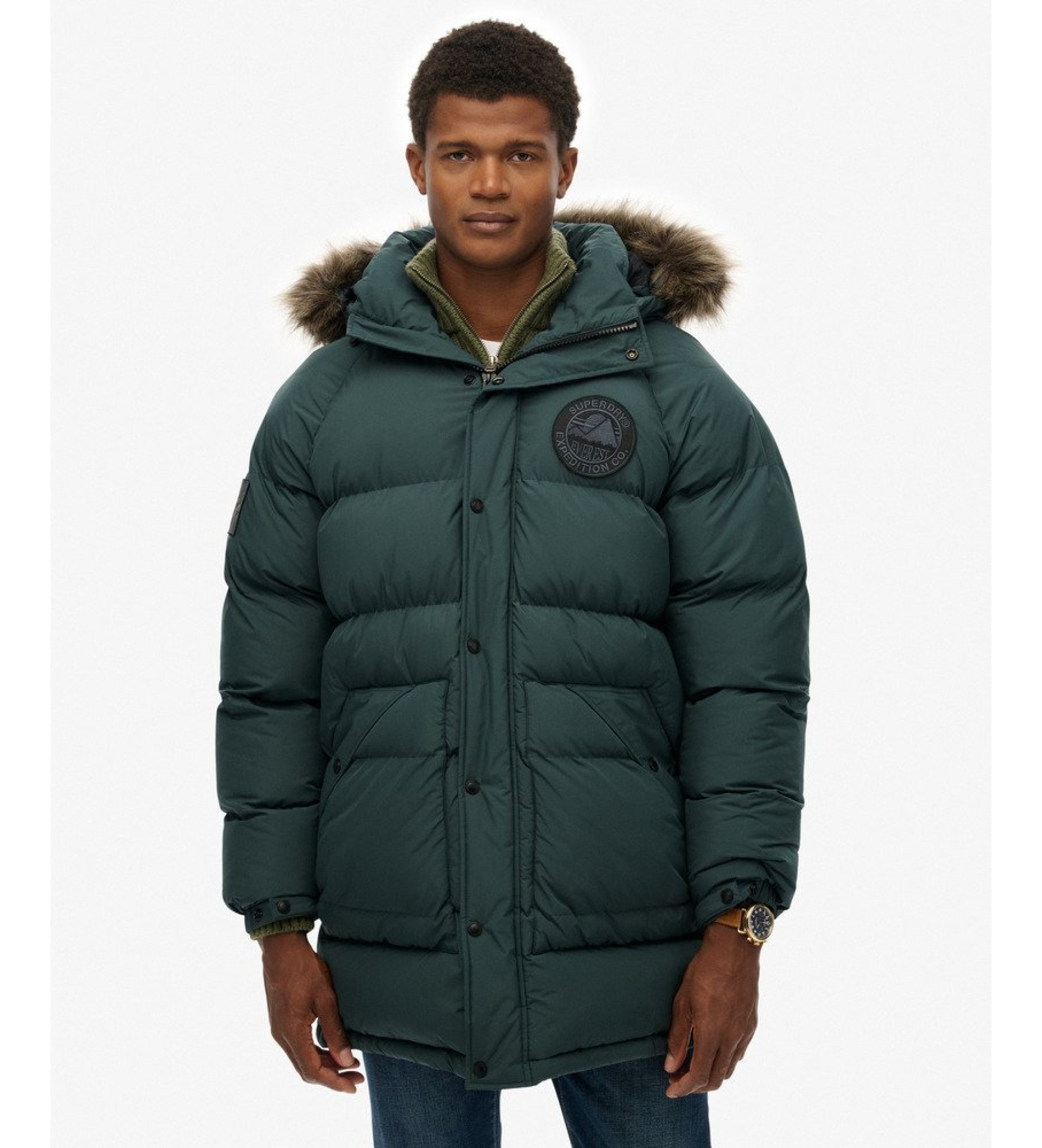 Superdry für Herren. M5012208A Langer Parka Everest Baffled grün (S), Lässig, Polyester