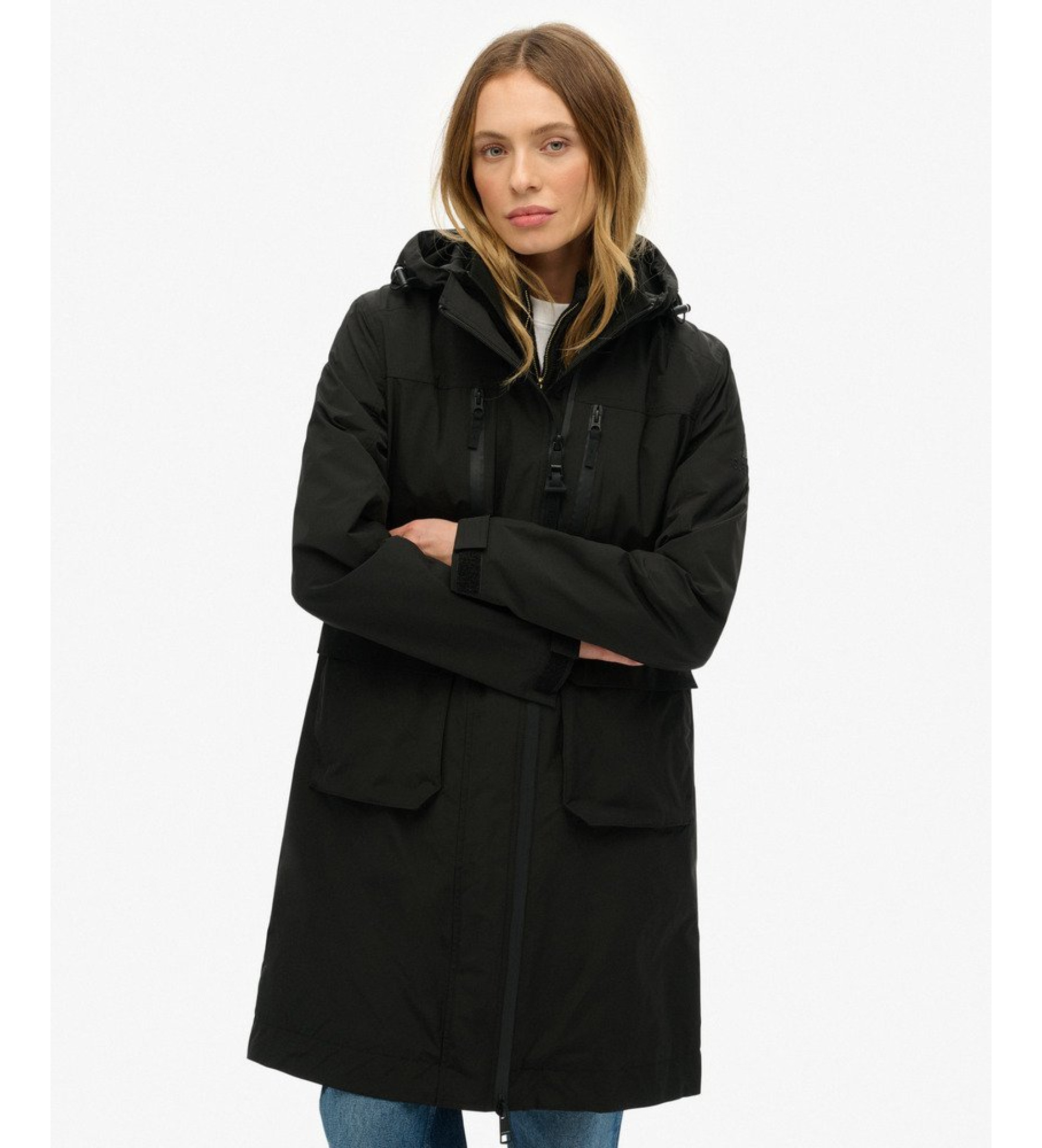 Superdry für Damen. W5011989A Longline Parka schwarz (S), Lässig, Polyester