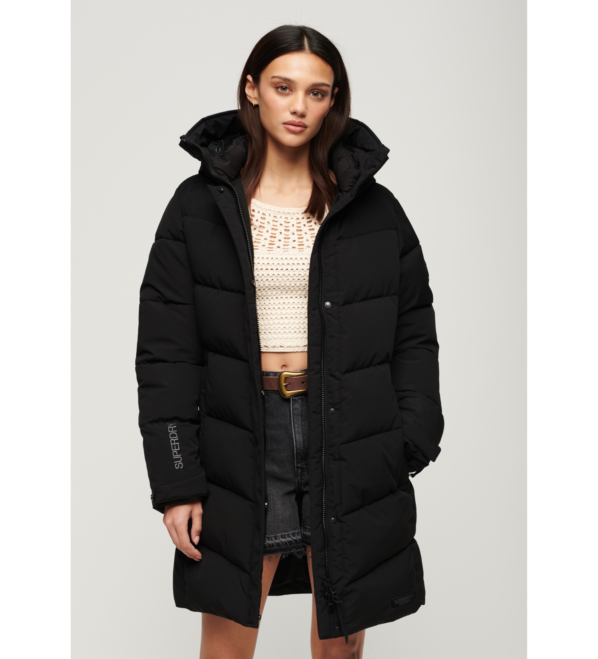 Superdry für Damen. W5011782A City Chevron Quilted Parka schwarz (XS), Lässig, Polyester, Langarm