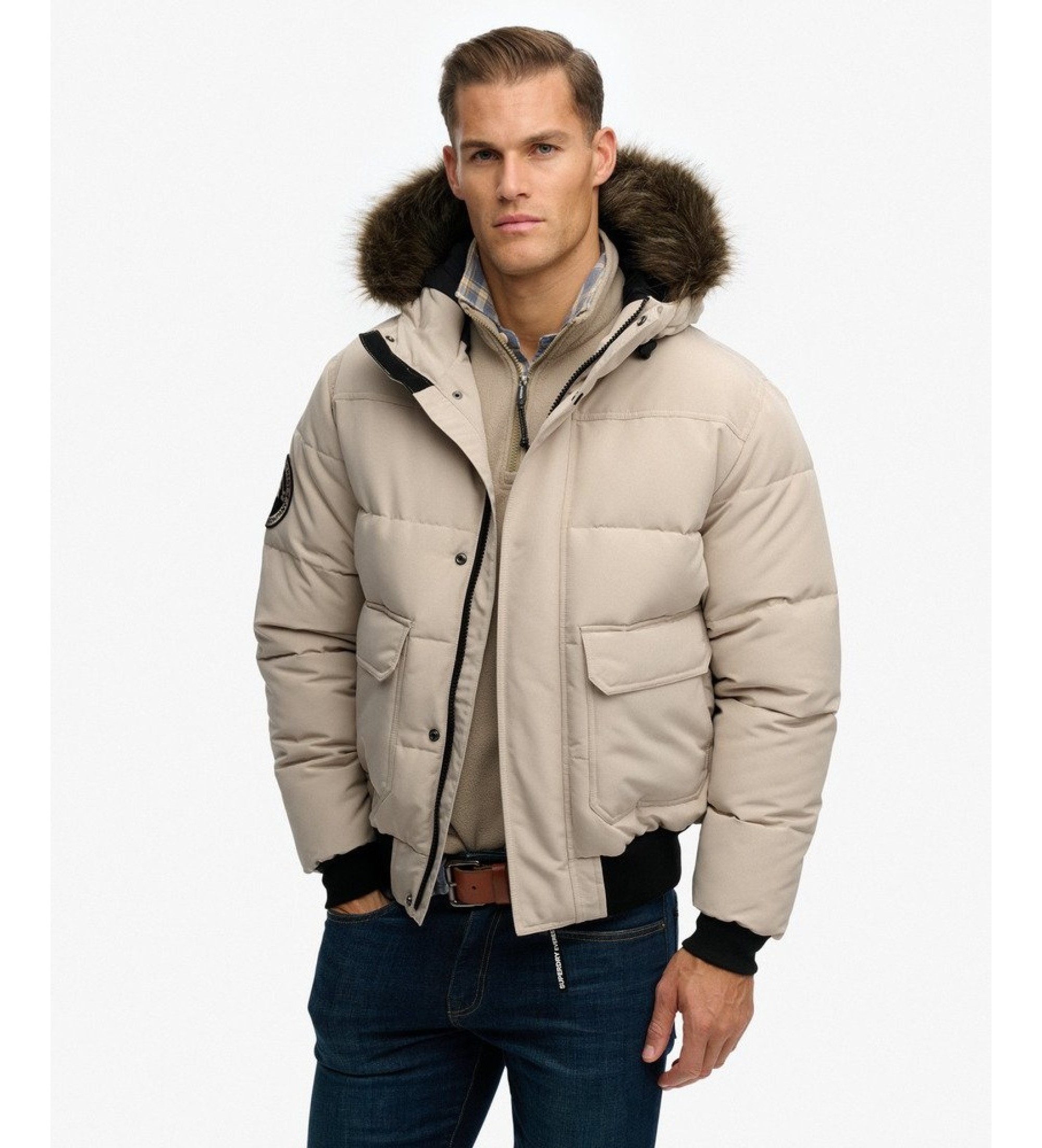 Superdry für Herren. M5012363A Daunenjacke ?Everest Hooded? in Beige (XL), Lässig, Polyester