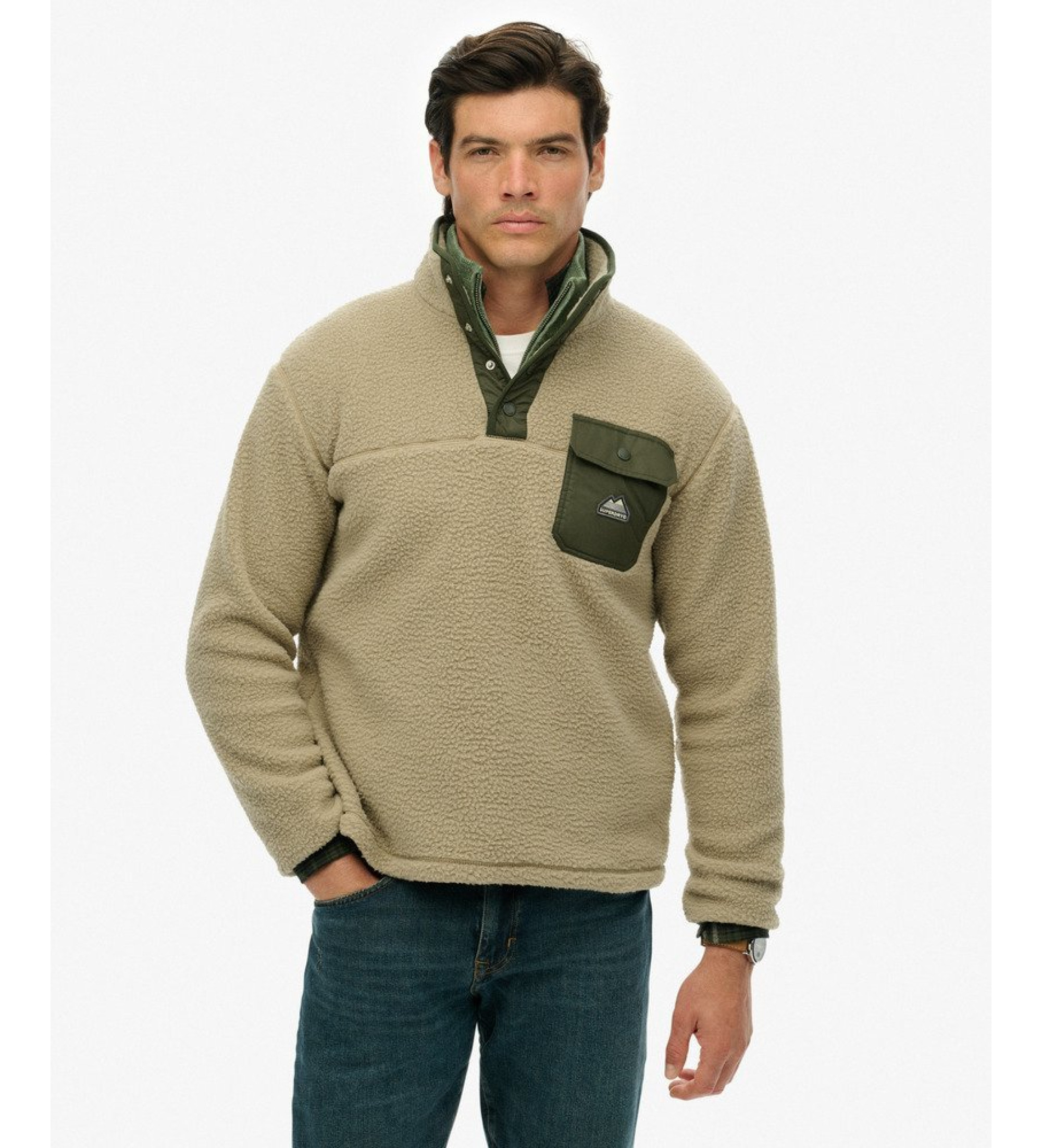Superdry für Herren. M2014283A Fuji Popper beige Vlies (XL), Lässig, Recyceltes Polyester, Nachhaltig