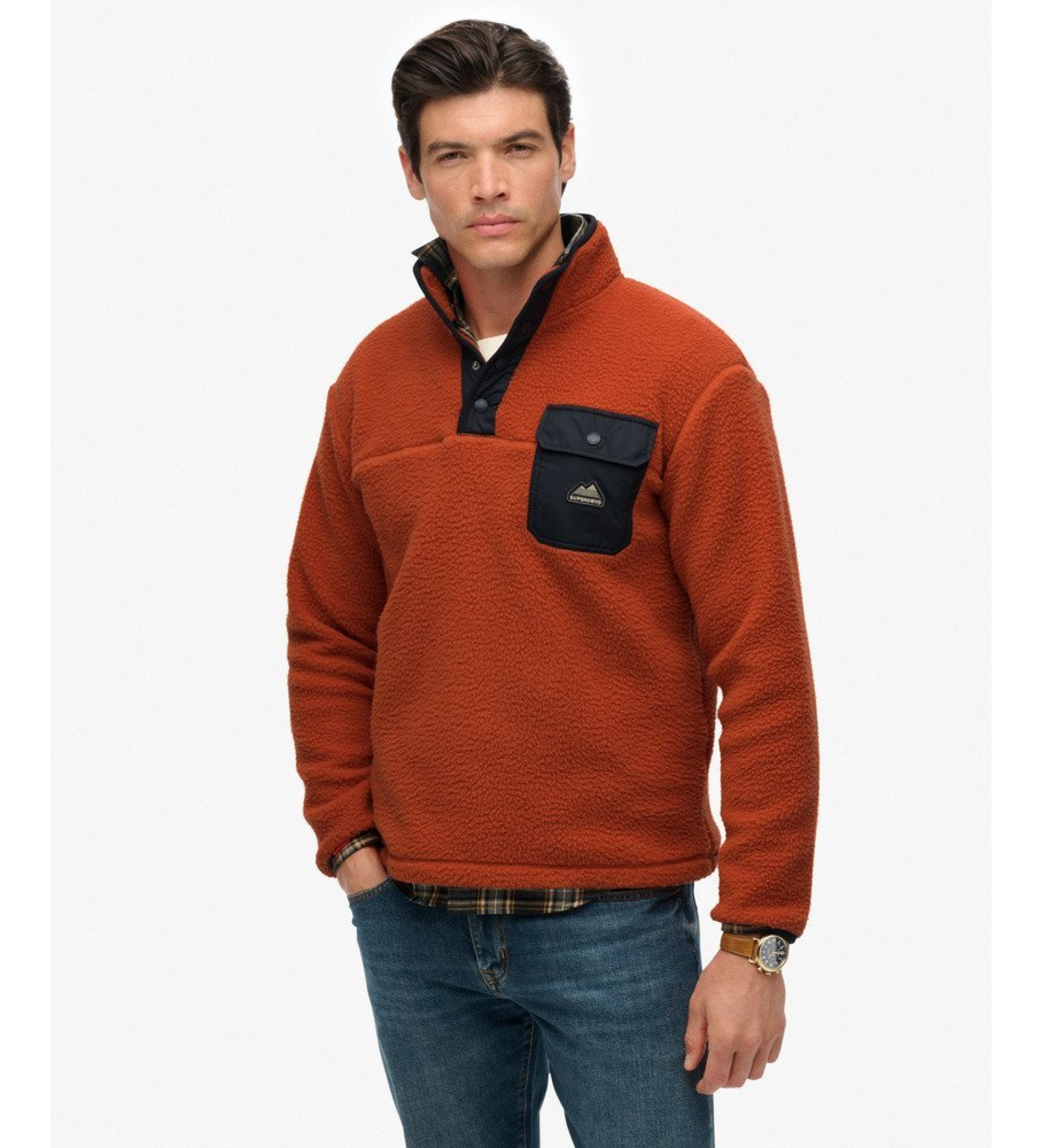 Superdry für Herren. M2014283A Fuji Popper orange Vlies (S), Lässig, Recyceltes Polyester, Nachhaltig