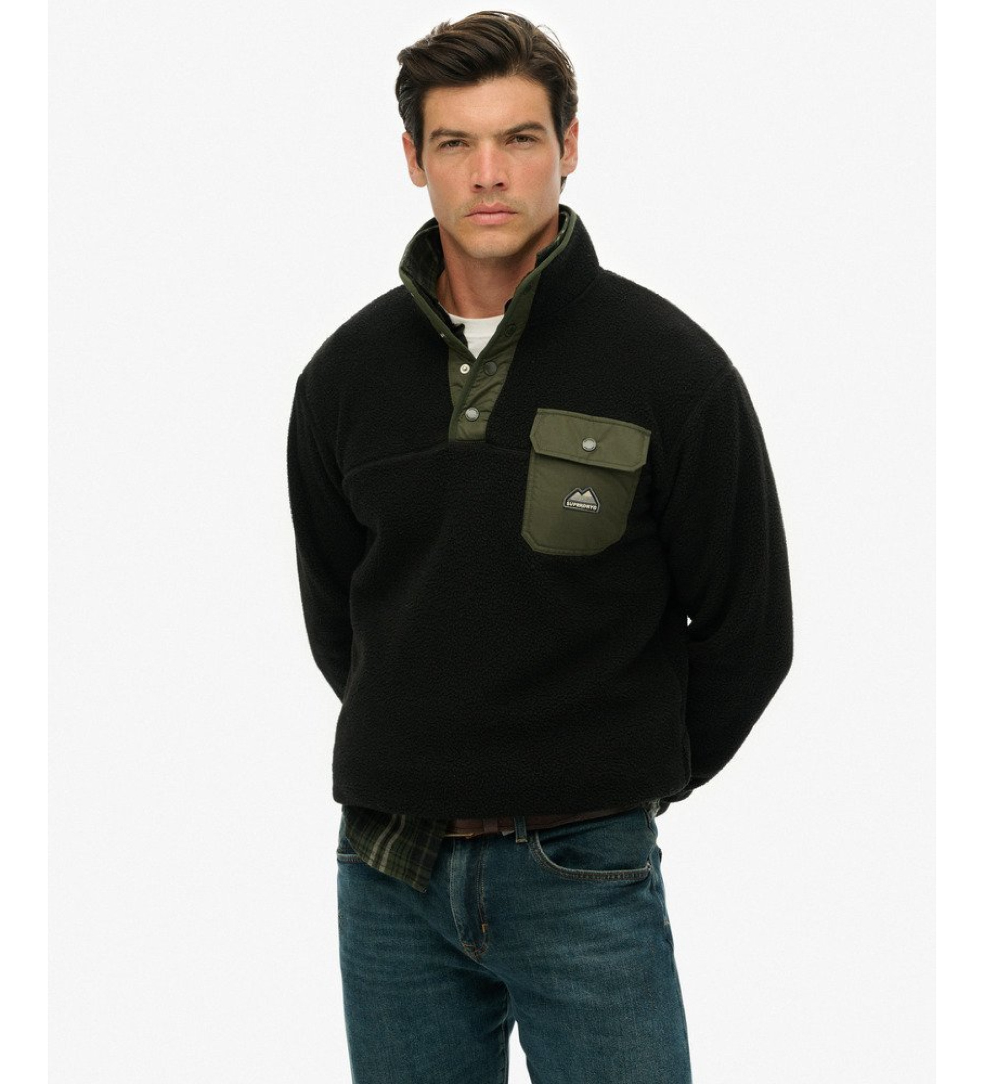 Superdry für Herren. M2014283A Fuji Popper Vlies schwarz (M), Lässig, Recyceltes Polyester, Nachhaltig