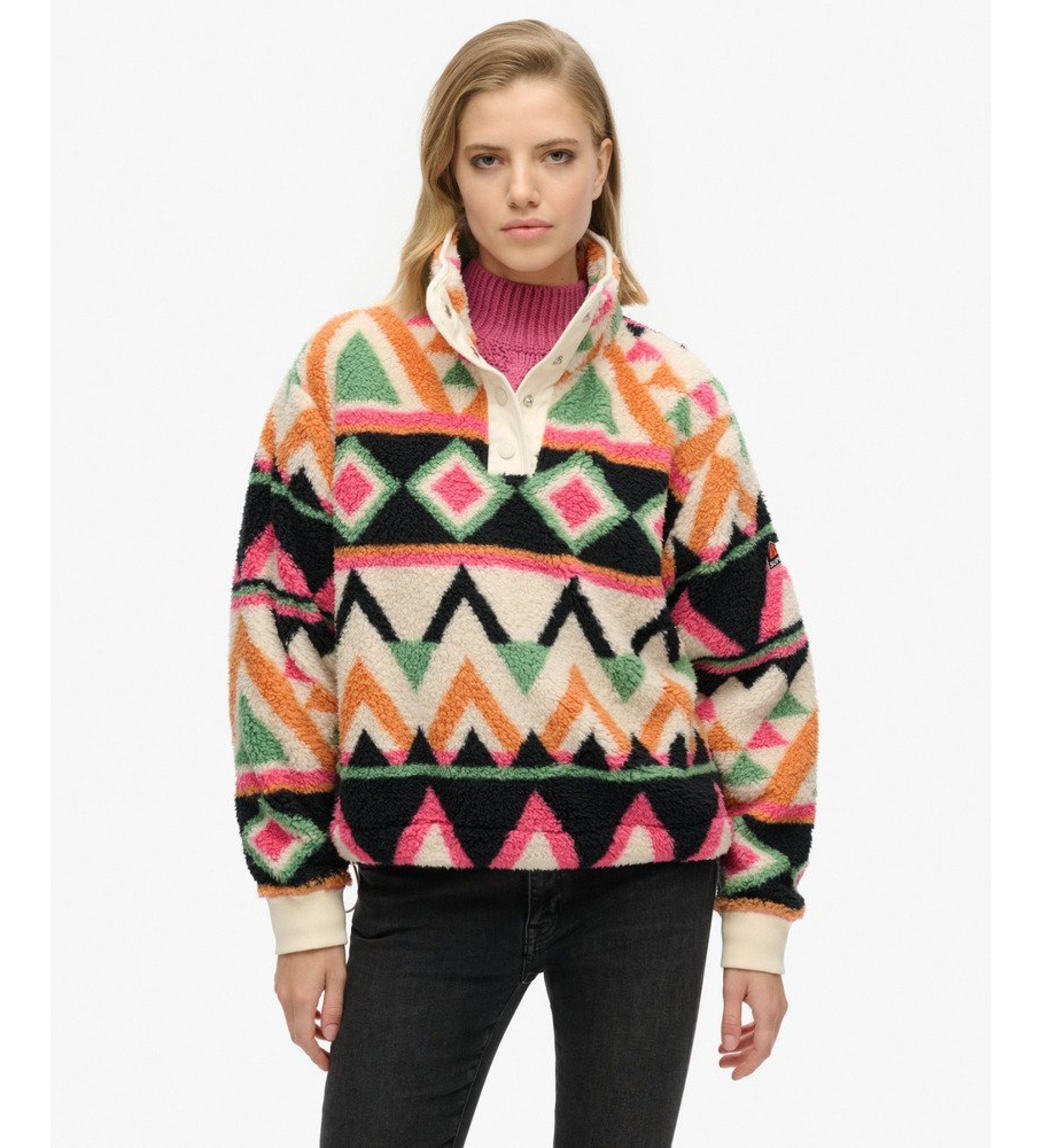 Superdry für Damen. W2012348A Supersoftes mehrfarbiges Fleece (S), Lässig, Polyester, Langarm