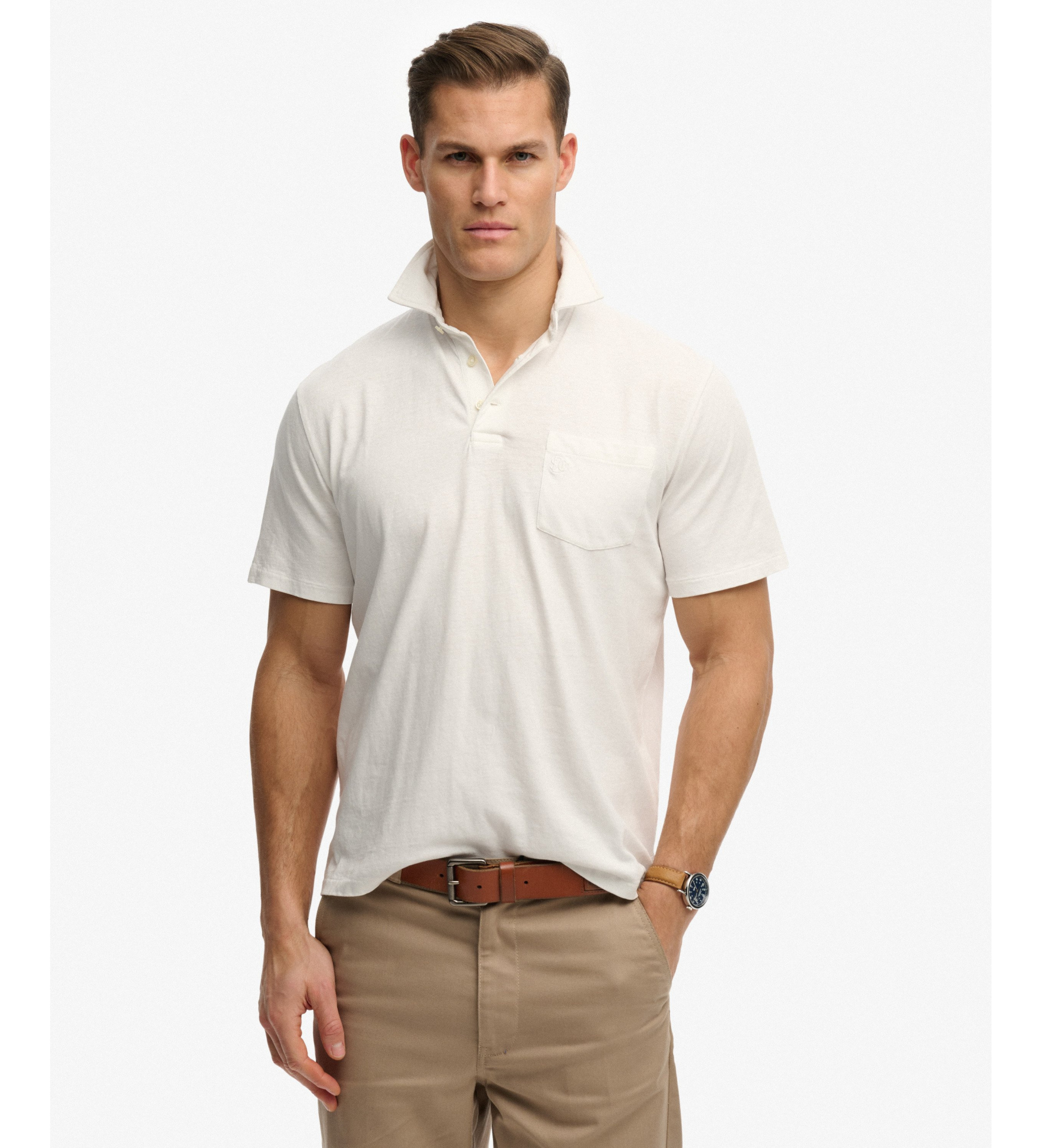Superdry für Herren. M1110486A Polo Classic Baumwolle Leinen off-white (S), Weiß, Lässig, Kurzarm