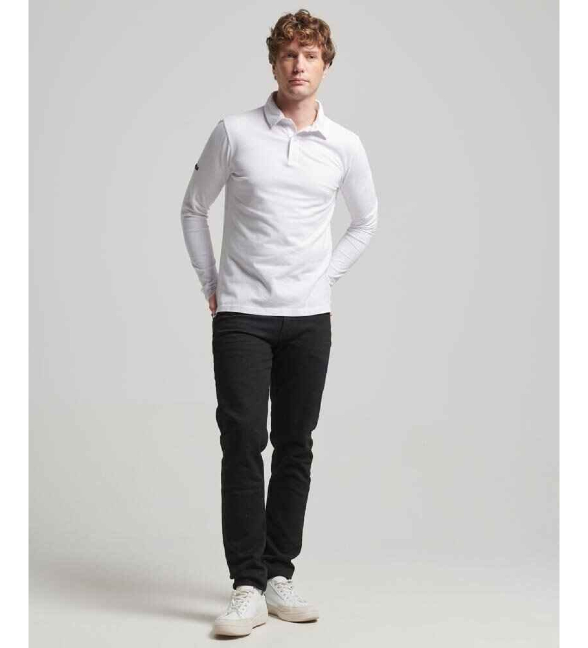 Superdry für Herren. M1110386A Studios Langarm-Poloshirt aus Strick weiß (XL), Lässig, Baumwolle, Kurzarm