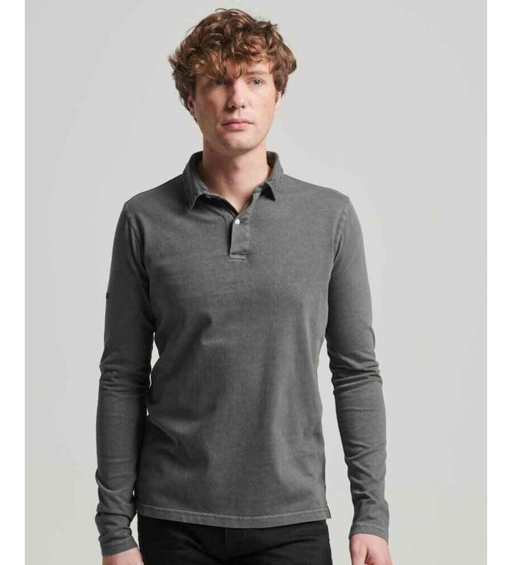 Superdry für Herren. M1110386A Studios Grau Langarm-Poloshirt aus Strick (XXL), Lässig, Baumwolle, Kurzarm