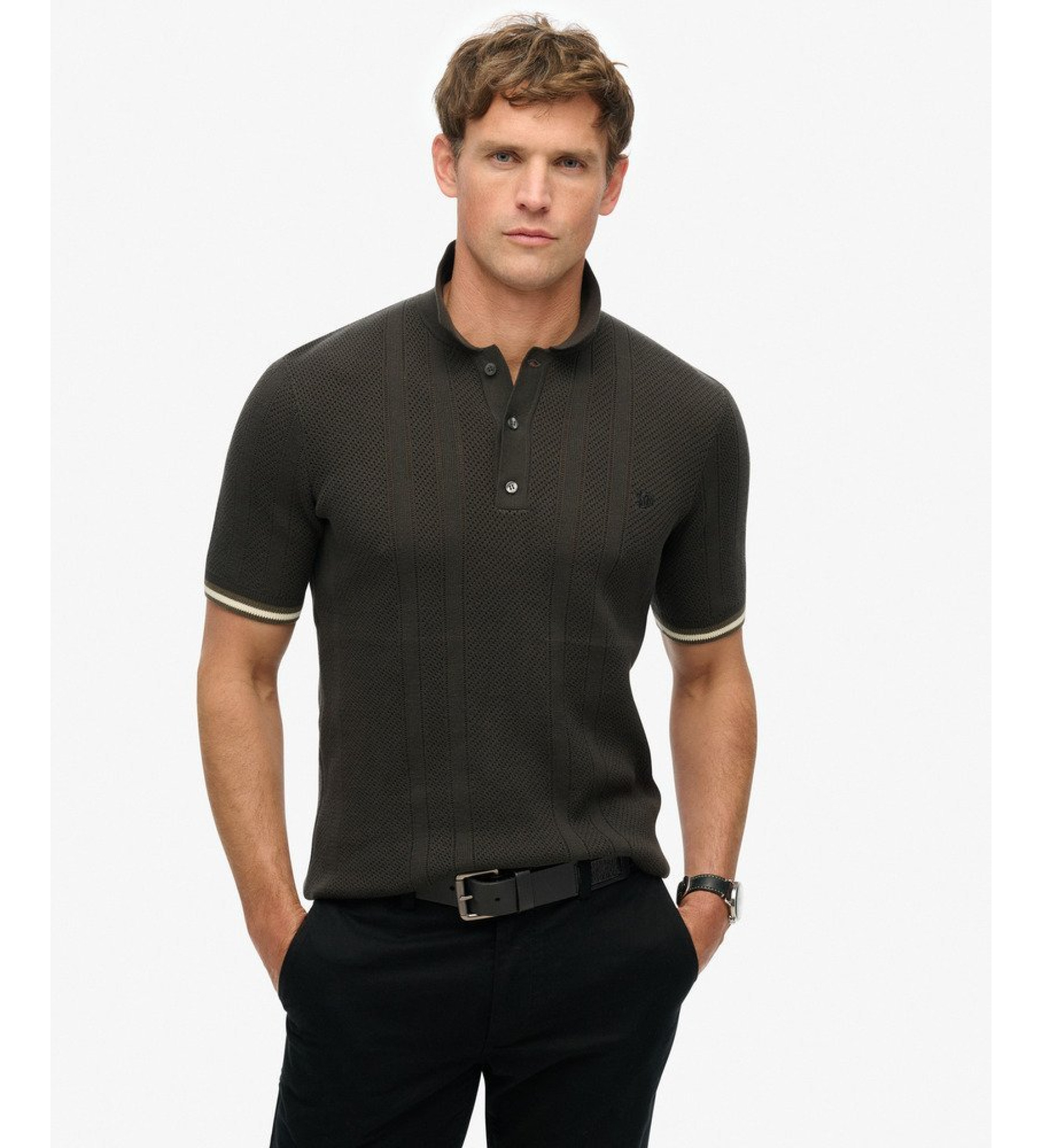 Superdry für Herren. M1110441A Poloshirt Textur schwarz (XL), Lässig, Baumwolle, Kurzarm