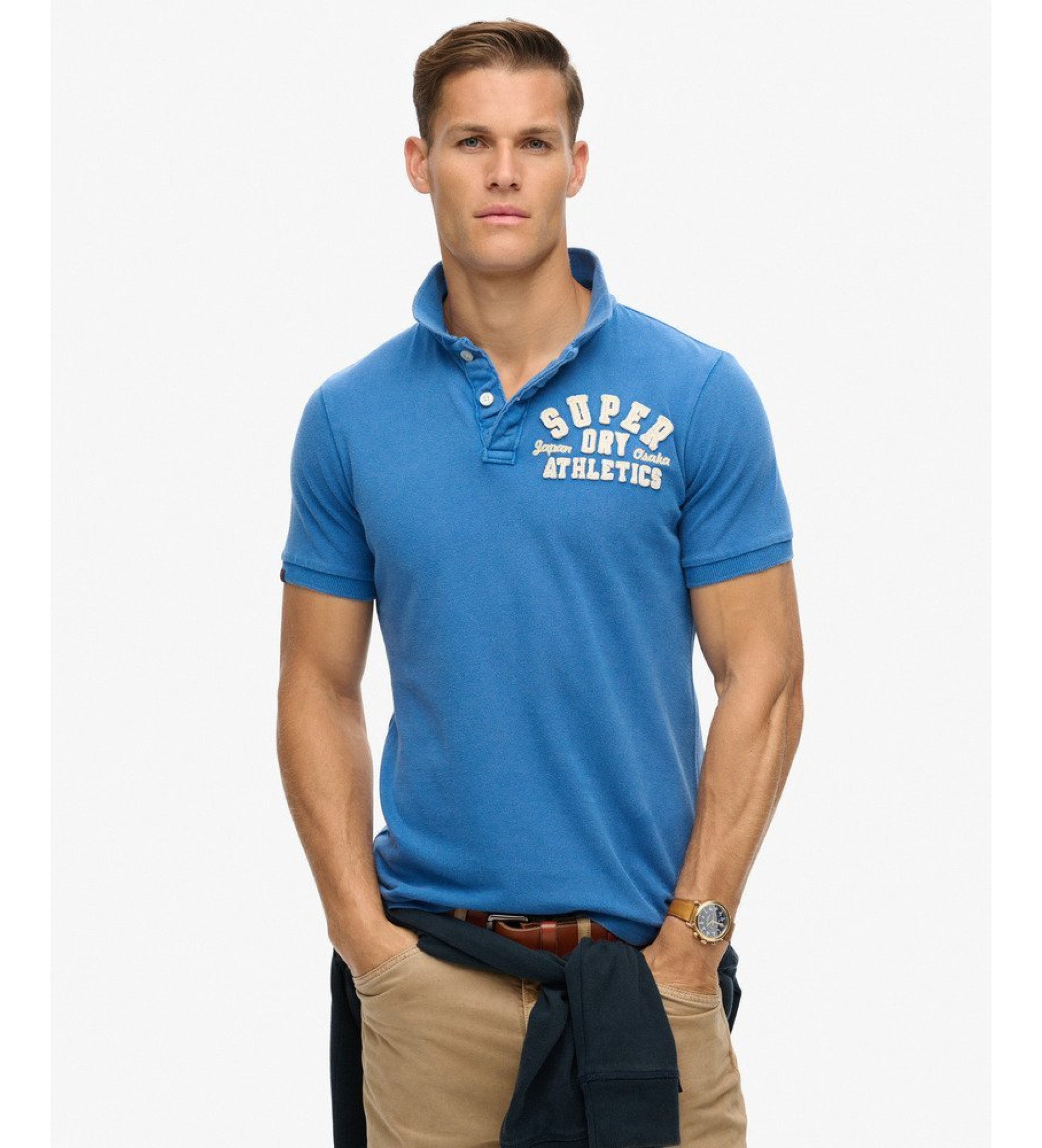 Superdryvoor mannen. M1110396A Vintage atletisch blauw poloshirt (M), Casual, Katoen, Korte mouwen