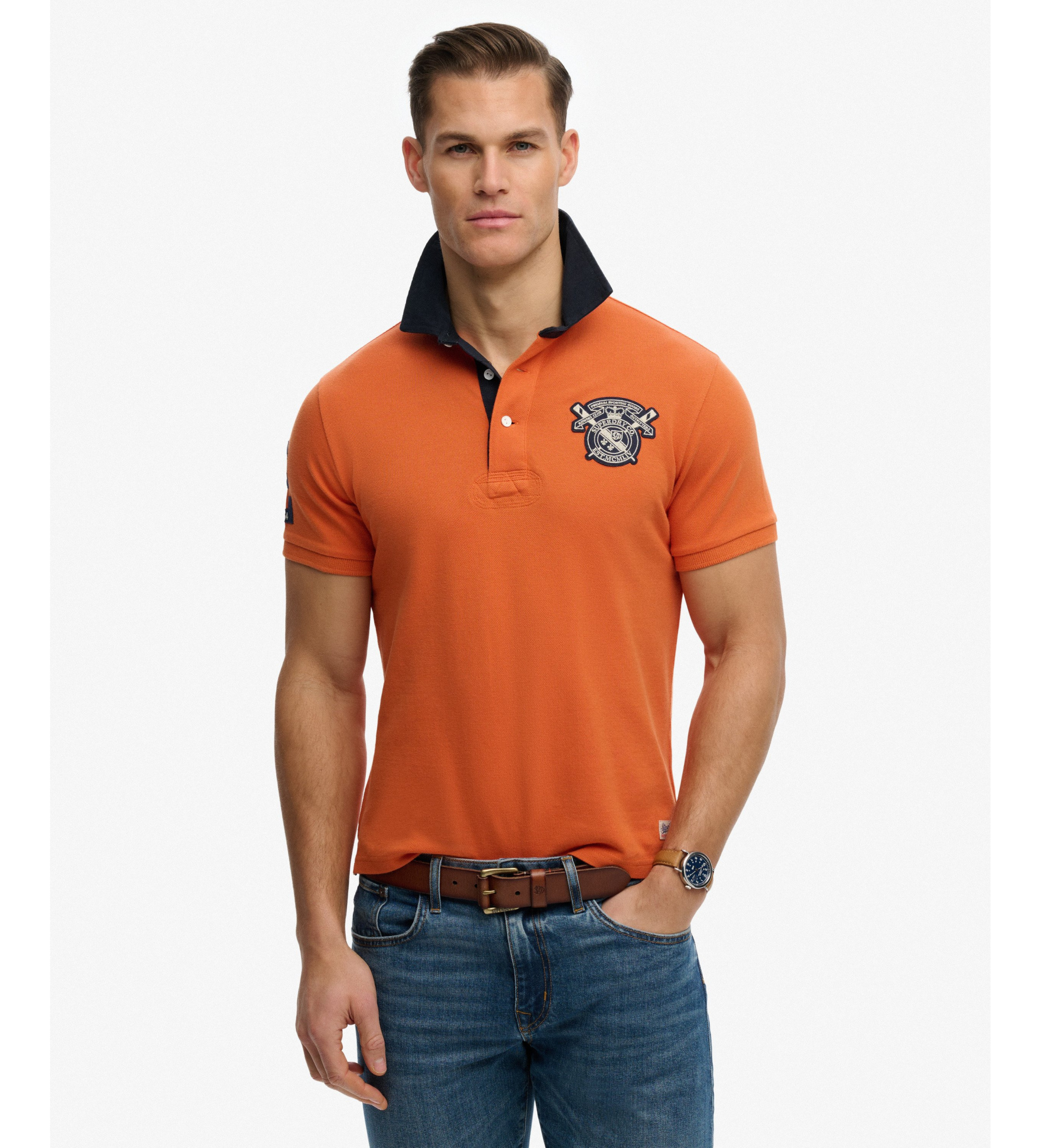 Superdry für Herren. M1110469A Vintage Pique Rugby orange Polohemd (L), Lässig, Baumwolle, Kurzarm