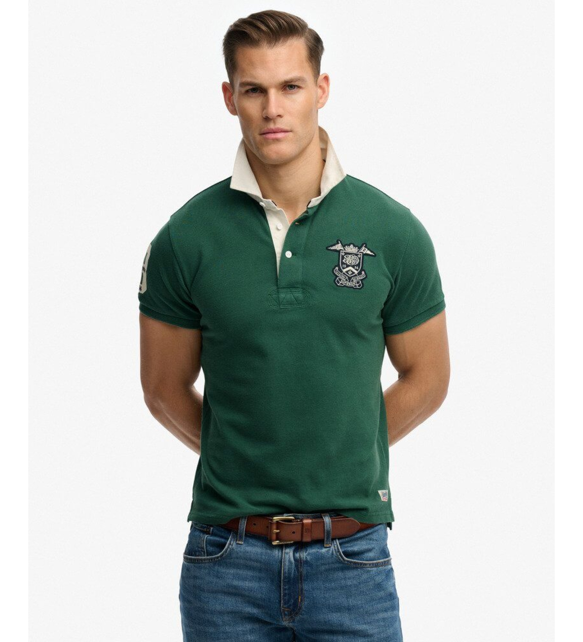 Superdry für Herren. M1110469A Vintage Pique Rugby grünes Poloshirt (L), Lässig, Baumwolle, Kurzarm