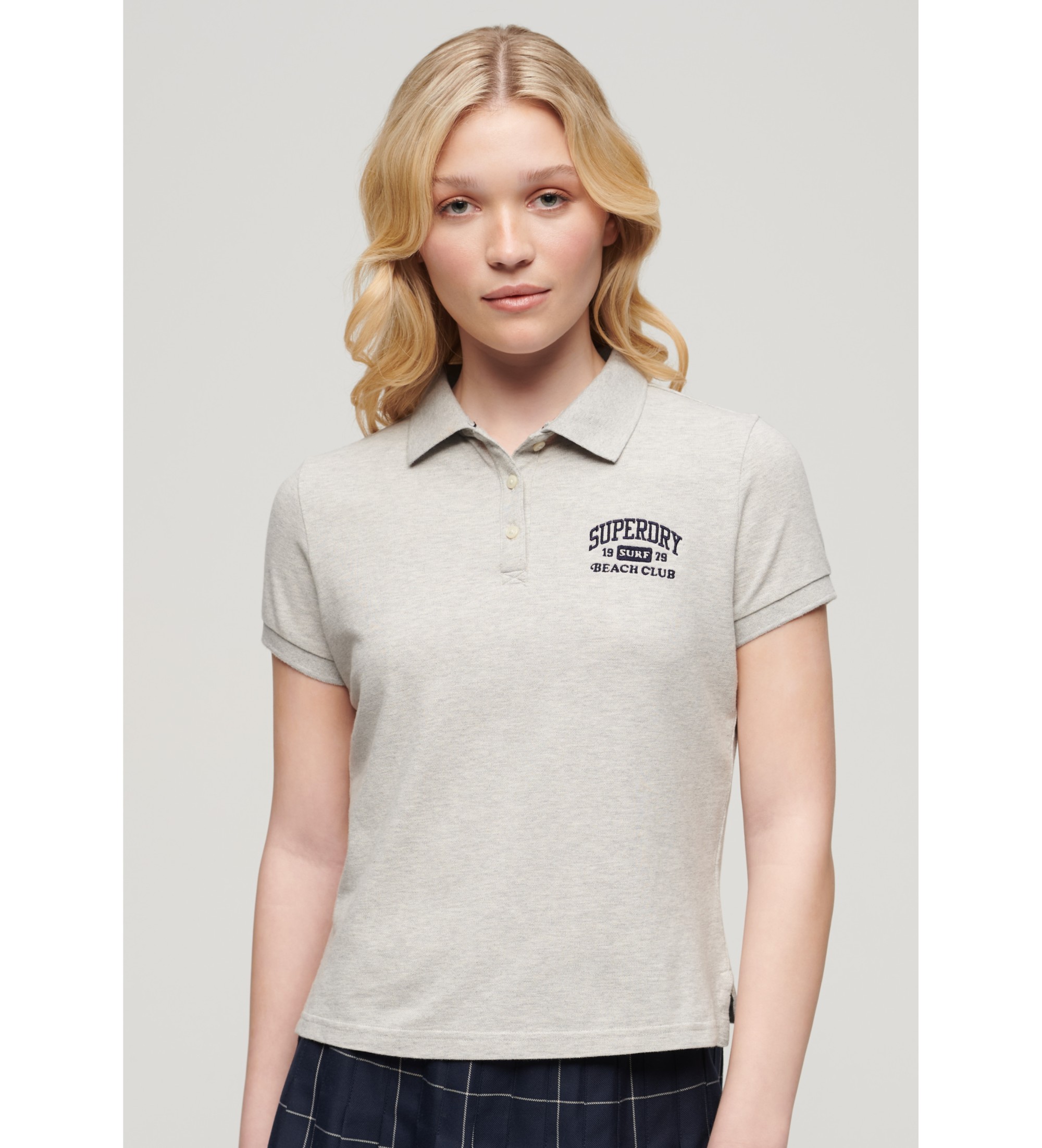 Superdry für Damen. W6011869A Polohemd mit schmaler Passform 90s grau (M), Lässig, Baumwolle, Kurzarm