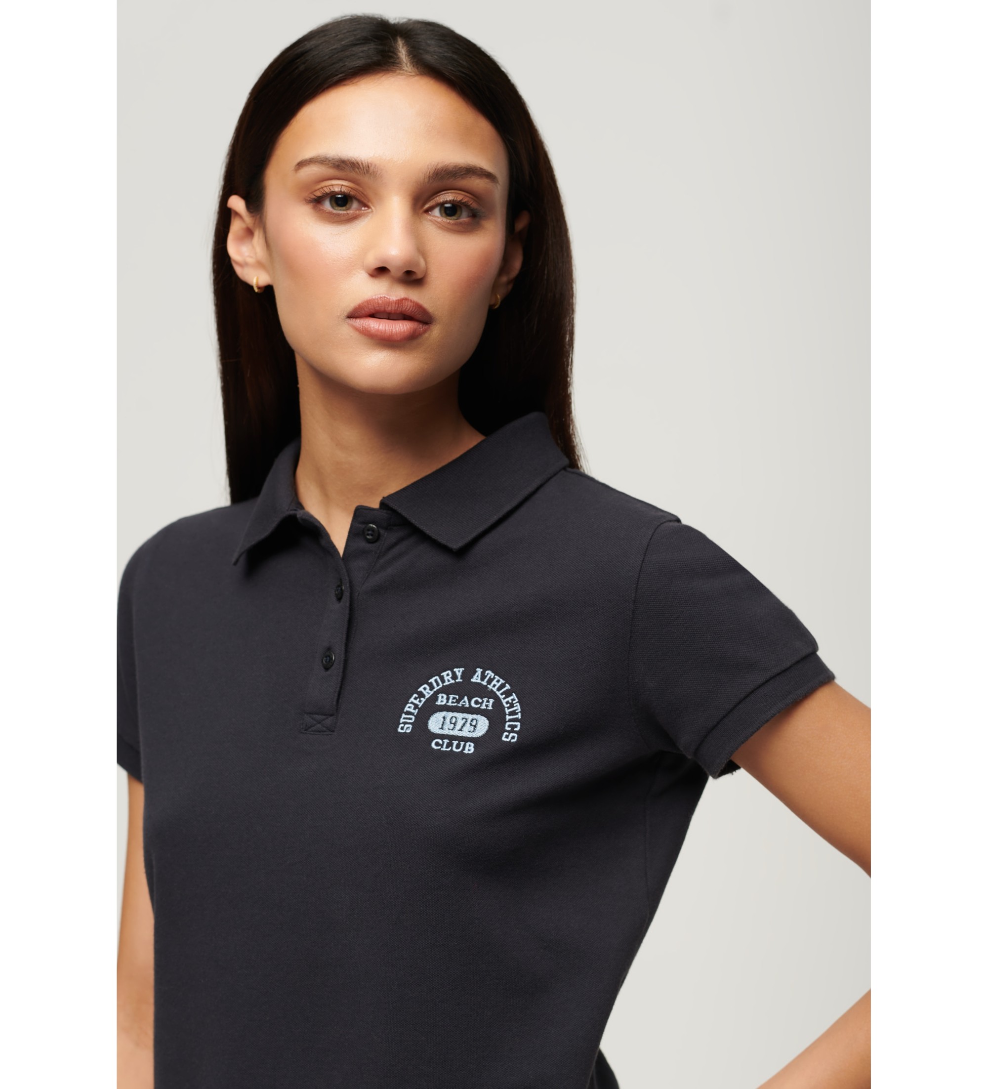 Superdry für Damen. W6011869A Schmal geschnittenes Poloshirt 90s navy (M), Lässig, Baumwolle, Kurzarm
